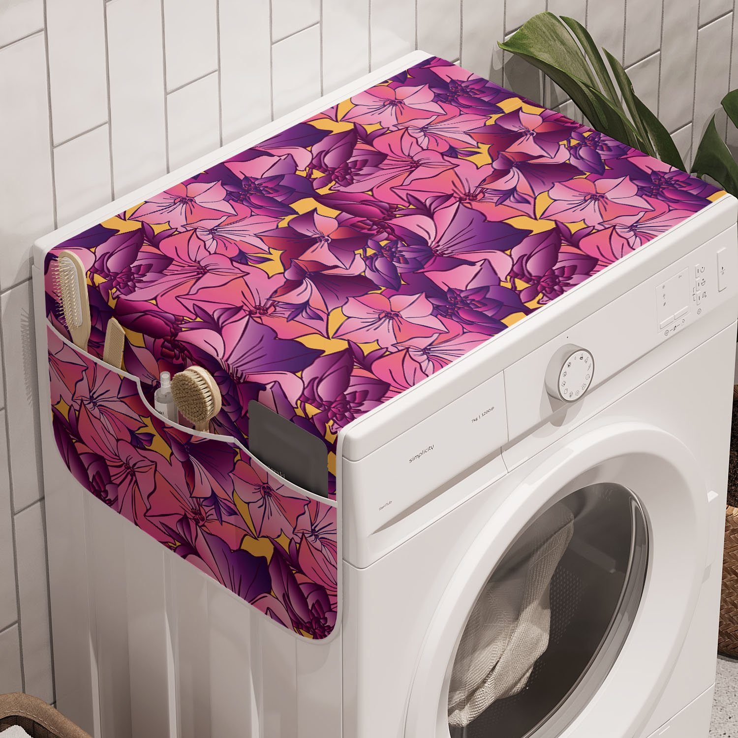Waschmaschine für Blumen-Grafik und Tropische Trockner, Abakuhaus Badorganizer Blumen Anti-Rutsch-Stoffabdeckung