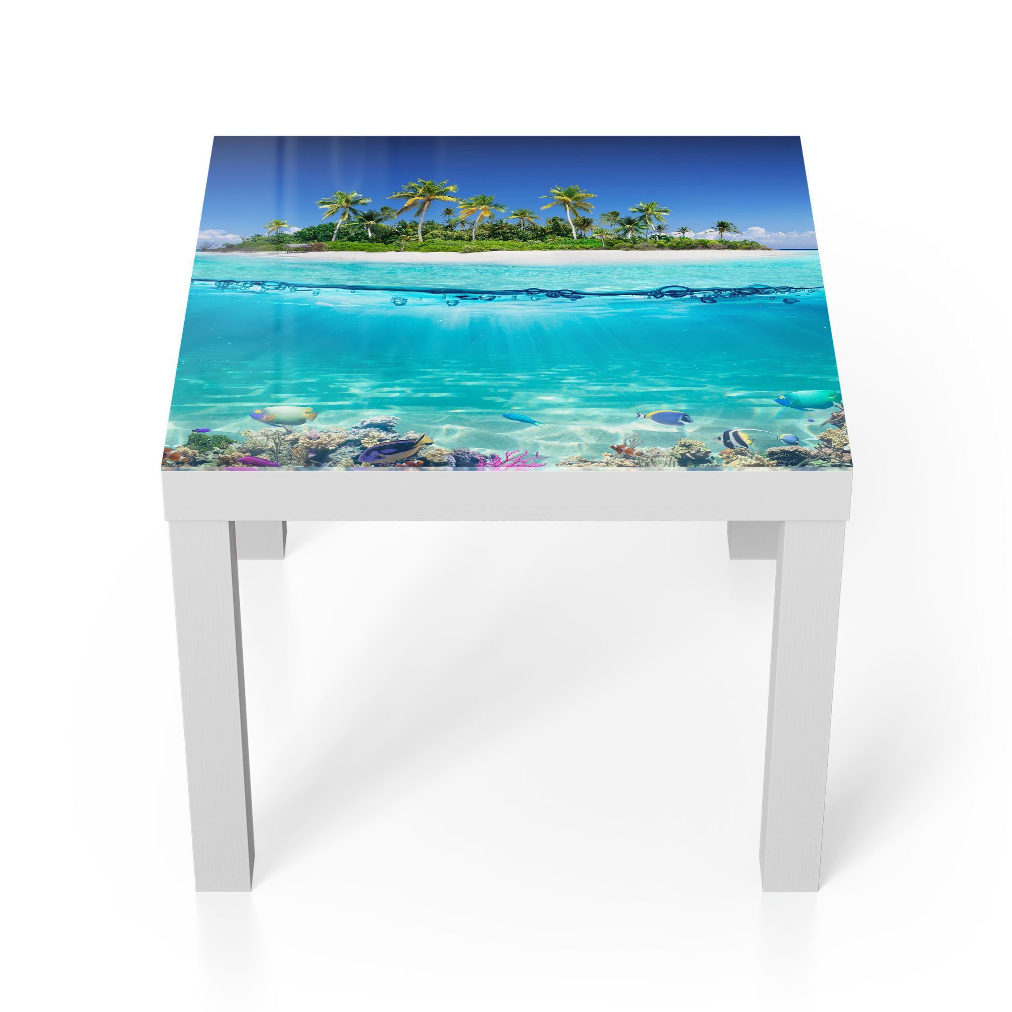 DEQORI Couchtisch 'Insel im tropischen Meer', Glas Beistelltisch Glastisch modern Weiß
