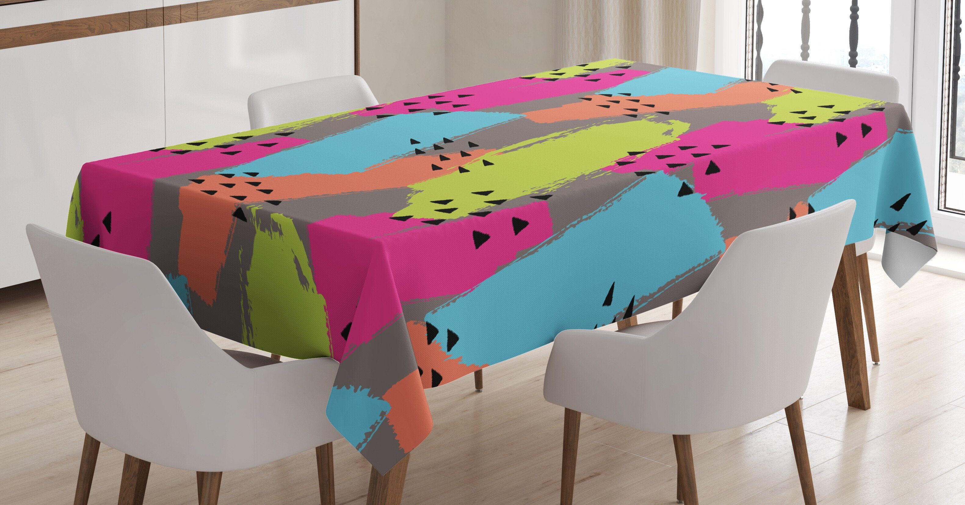 Abakuhaus Tischdecke Farbfest Waschbar Für den Außen Bereich geeignet Klare Farben, Modern Abstrakt Farben Dreieck