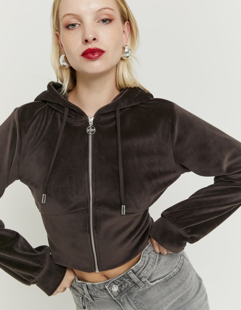 Tally Weijl Kapuzensweatjacke SSWPELOUNGIE Materialmix, figurbetont, cropped, aus Samt mit breitem Saum
