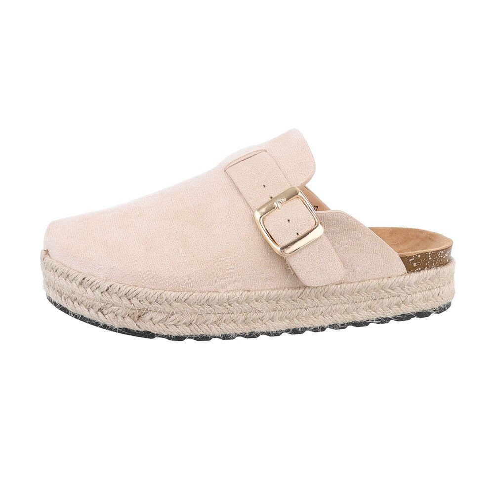 Ital-Design Damen Mules Freizeit Pantolette Flach Pantoletten in Beige