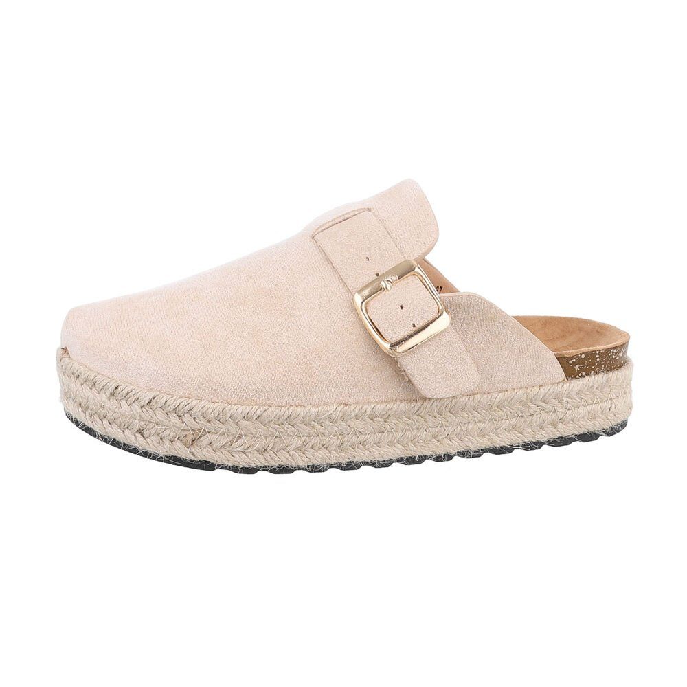 Ital-Design Damen Mules Freizeit Pantolette Flach Pantoletten in Beige günstig online kaufen