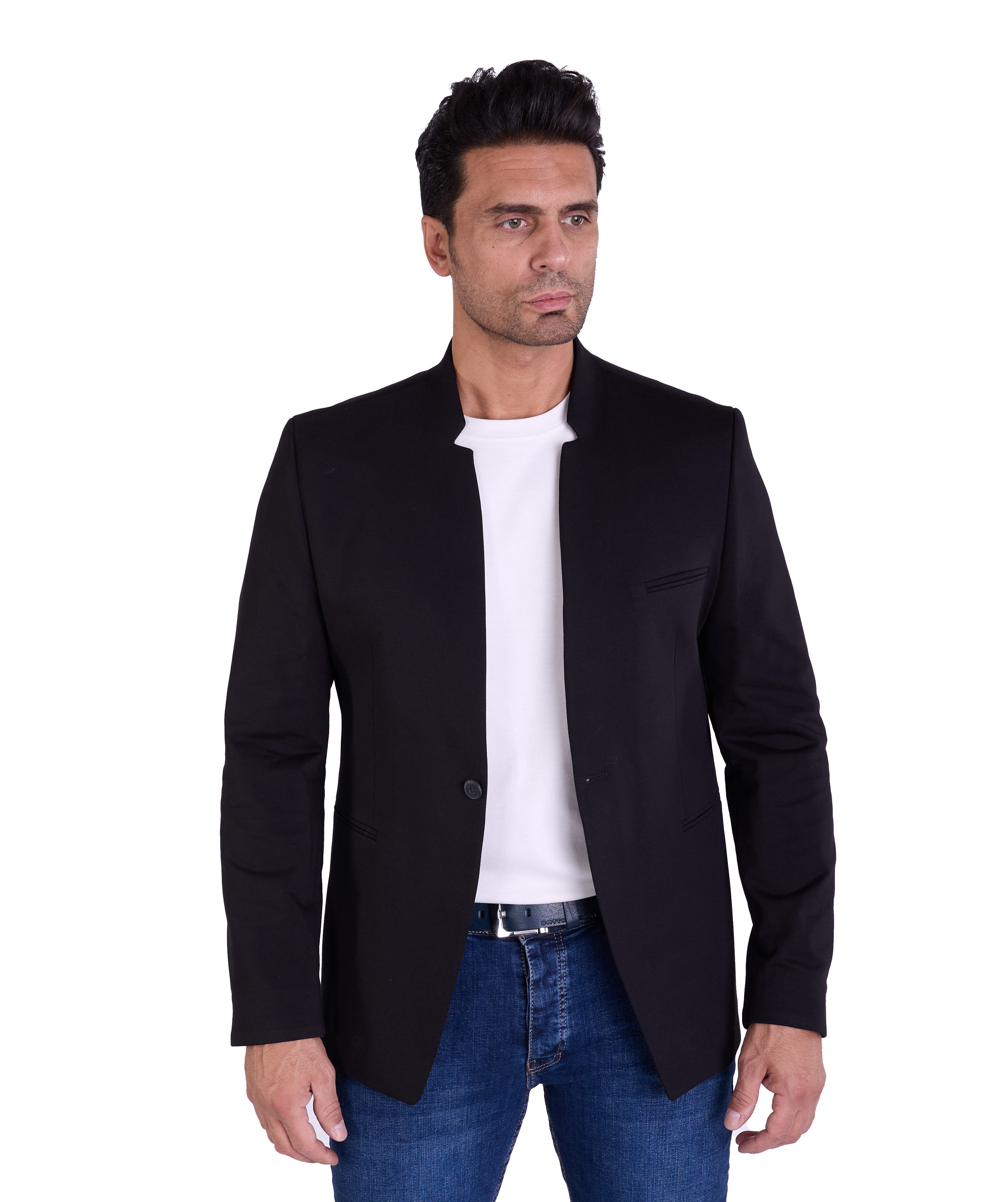 Denim Distriqt Jerseysakko Herren Slim Fit Stehkragen Sakko
