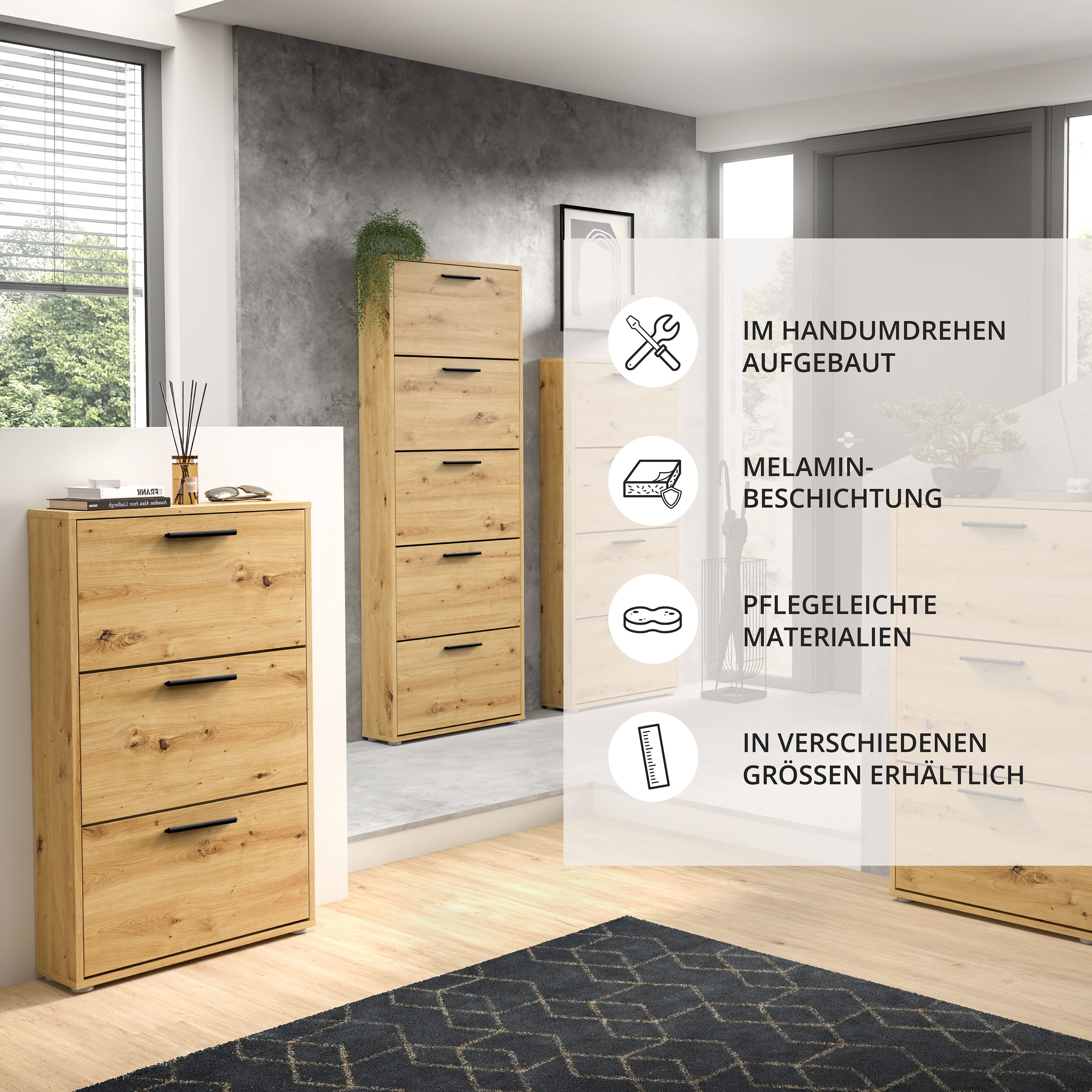 HBZ Schuhkommode Sam Schuhkipper, Schuhschrank BxHxT 59x169x17 cm (1 St), mit 5 Klappen