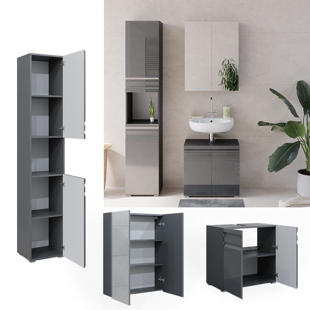 Vicco Badmöbel-Set Fredd, Anthrazit Hochglanz, 3 Teile, mit Hochschrank, (3 günstig online kaufen