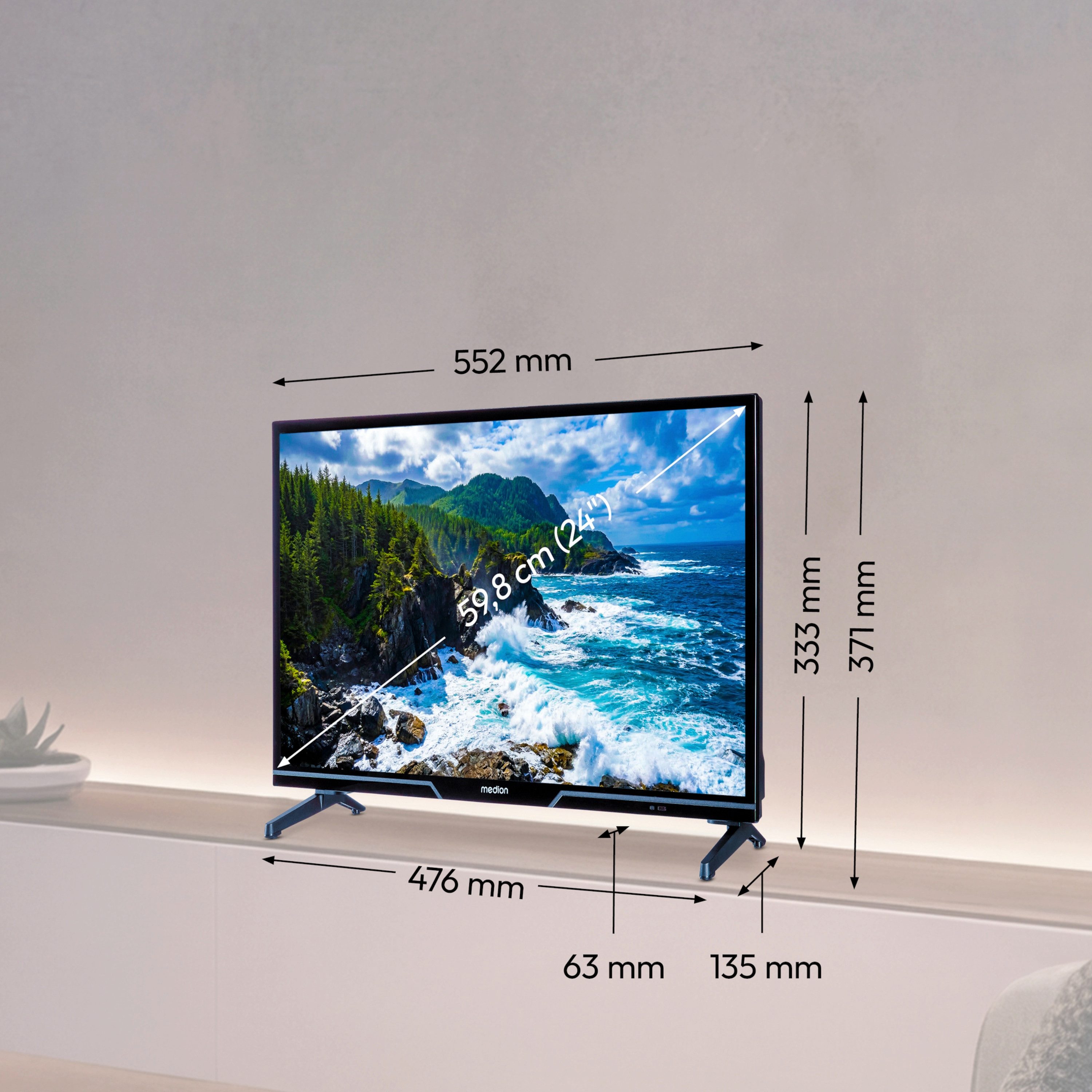 Medion® MD824100 LCD-LED Fernseher (59.8 cm/24 Zoll, 720p HD Ready, Android TV, HDR10, DTS HD, Virtual X, Playstore, Netflix, HBO Max, Prime Video)