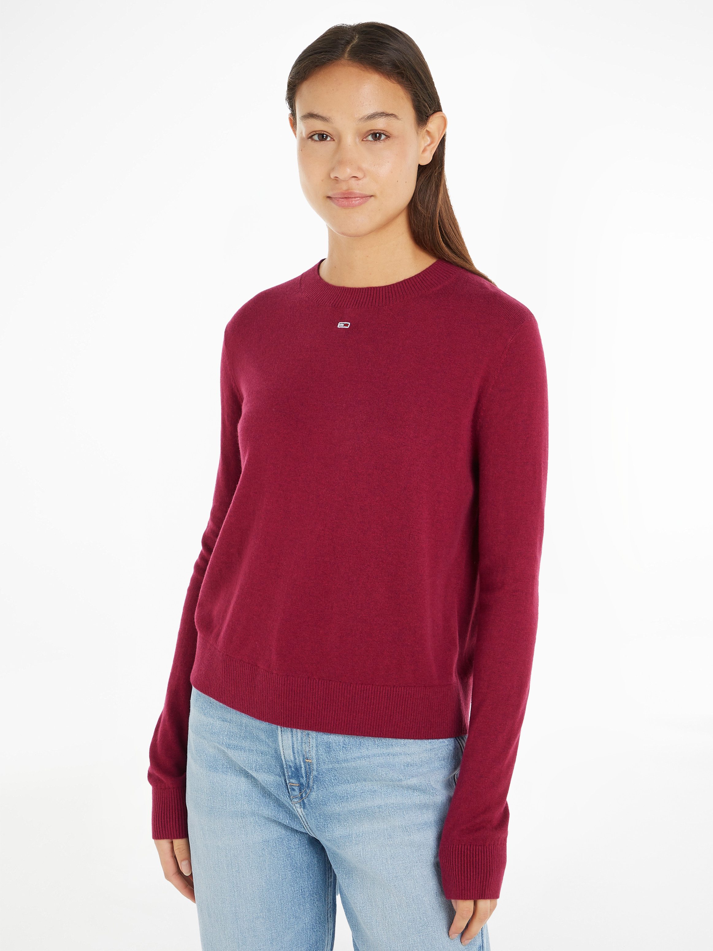 Tommy Jeans Rundhalspullover TJW ESSENTIAL CREW NECK SWEATER mit Rippbündchen, Tommy Jeans Logo-Flag Stickerei