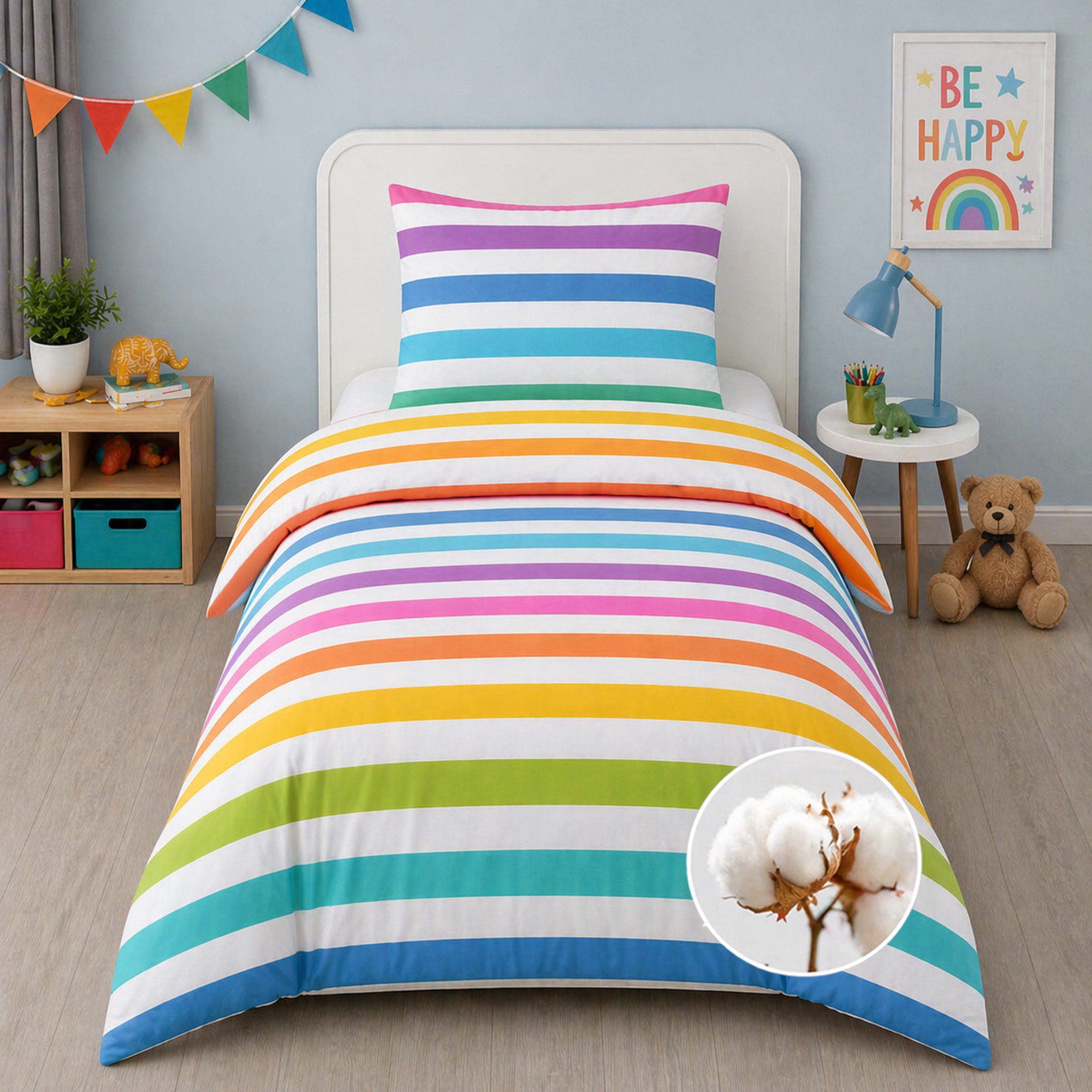 Buymax Kinderbettwäsche Rainbow Kids, Renforcé, 2 teilig, 135x200 cm, 100% Baumwolle, Reißverschluss, Kind, Regenbogen