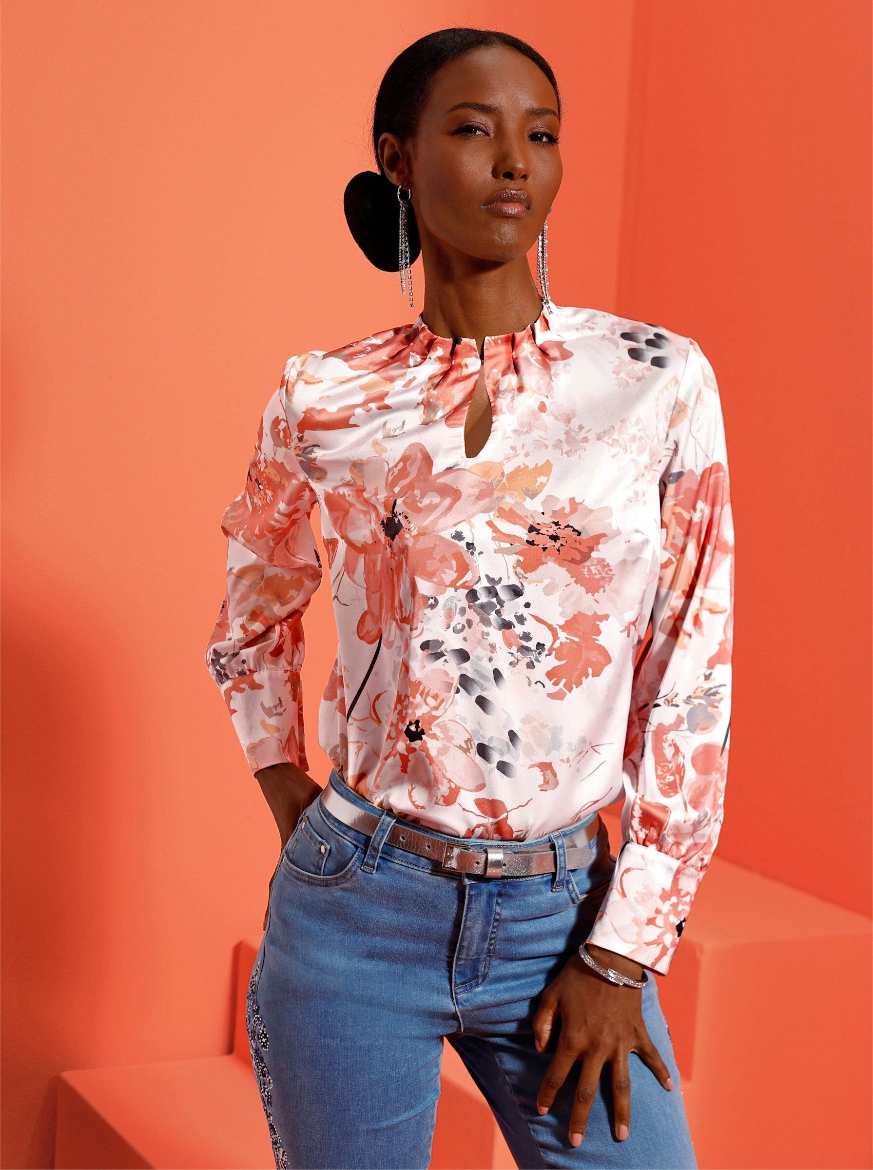 creation L Klassische Bluse Satin-Bluse Langarm