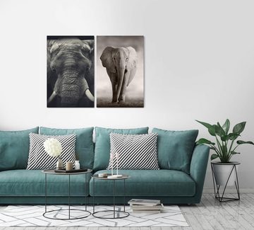 Sinus Art Leinwandbild 2 Bilder je 60x90cm Afrika Elefant Schwarz Weiß Stoßzähne Natur Sanft Kraftvoll