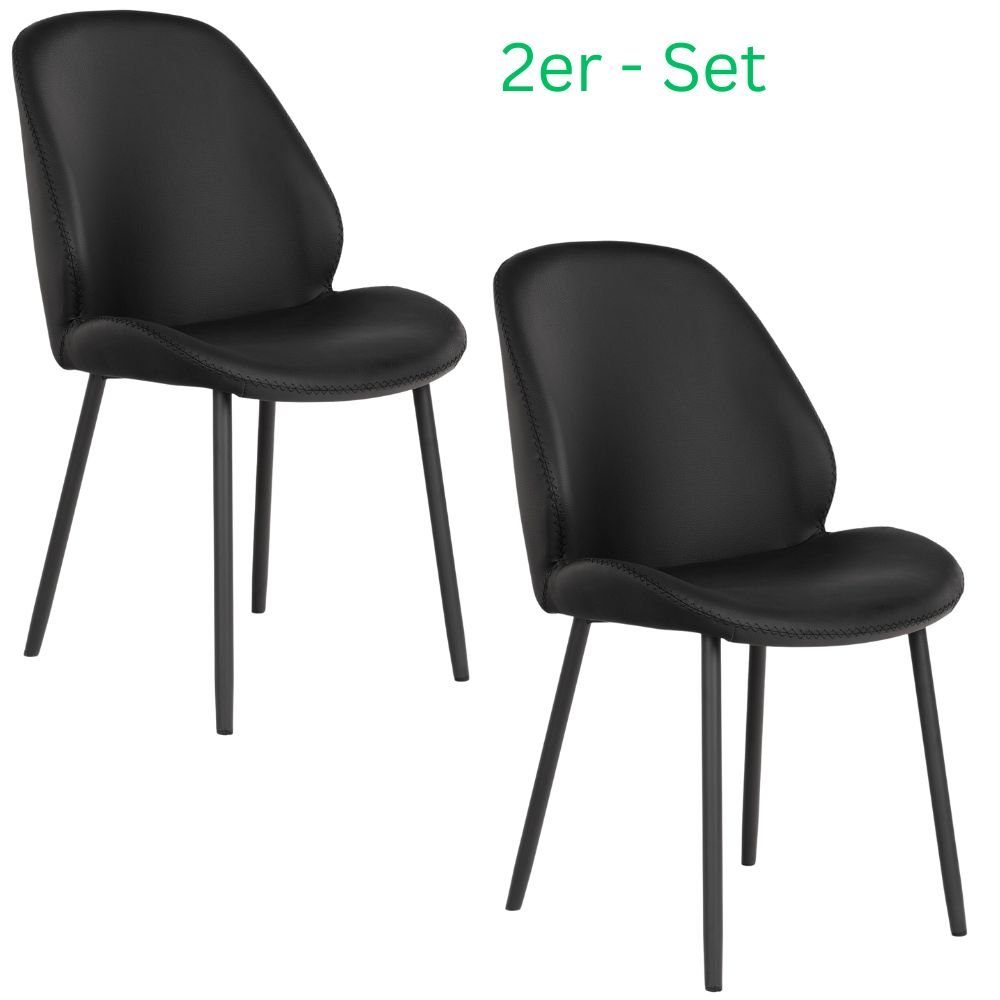 LebensWohnArt Stuhl 2er-Set Design Stuhl VIENNA Retro-Schwarz
