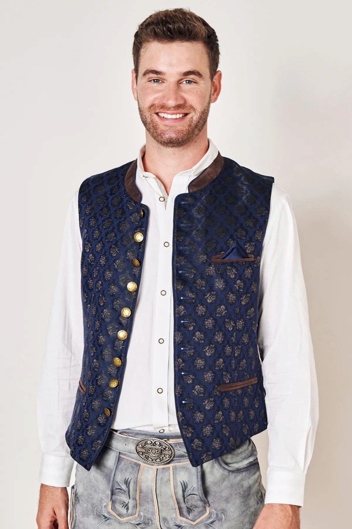 Moschen-Bayern Trachtenweste Trachtenweste Herren Weste Gilet Herrenweste Lederhosenweste Blau Weste, Weste mit Stehkragen, Hochzeitsweste, Lederhosenweste, Anzugweste