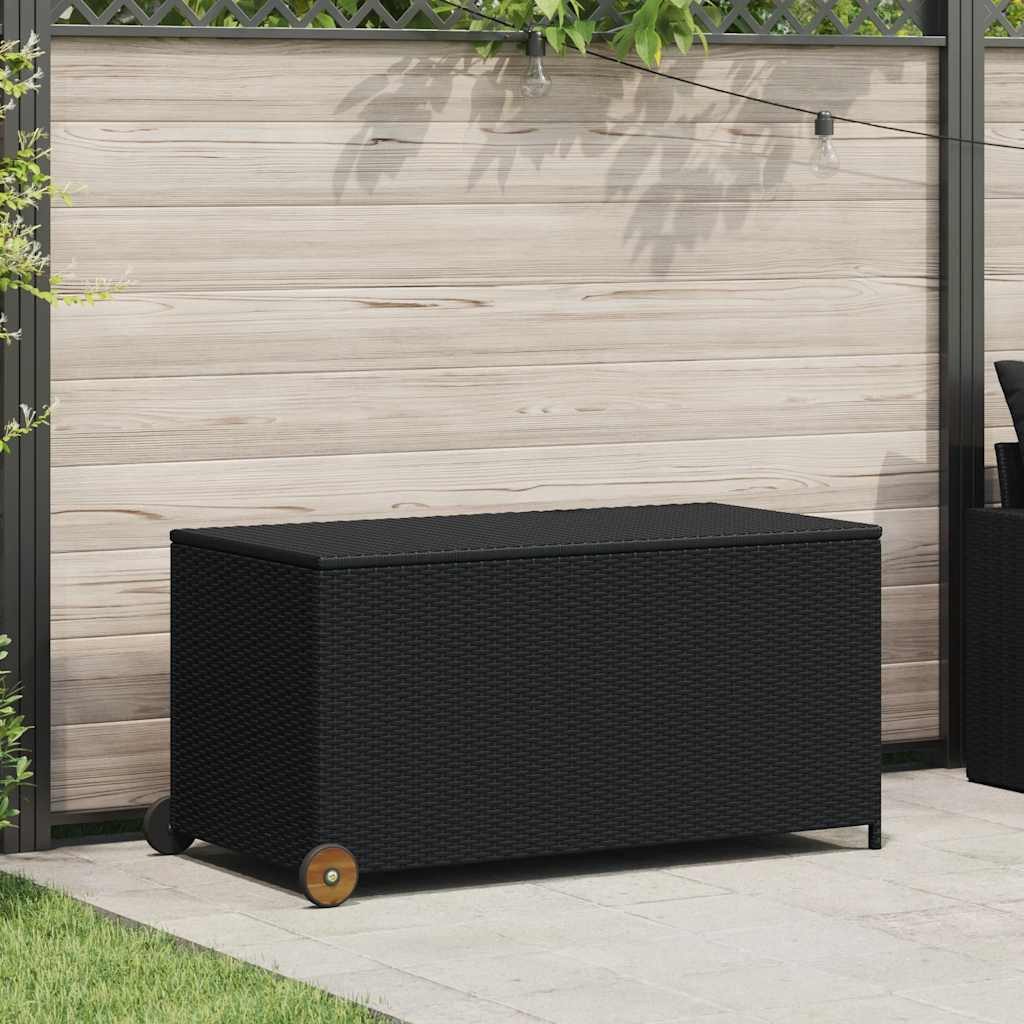 furnicato Gartenbox Auflagenbox aus PE-Rattan mit Echtholzgriff Schwarz 120x65x61 cm (1 St)