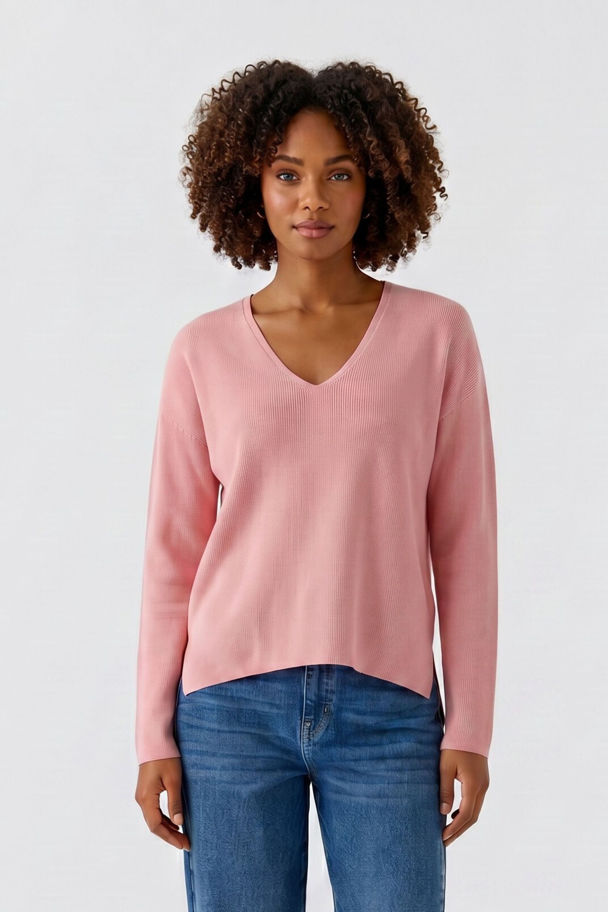 Oui V-Ausschnitt-Pullover FREYJA Oversized geschnitten Viskosemischung