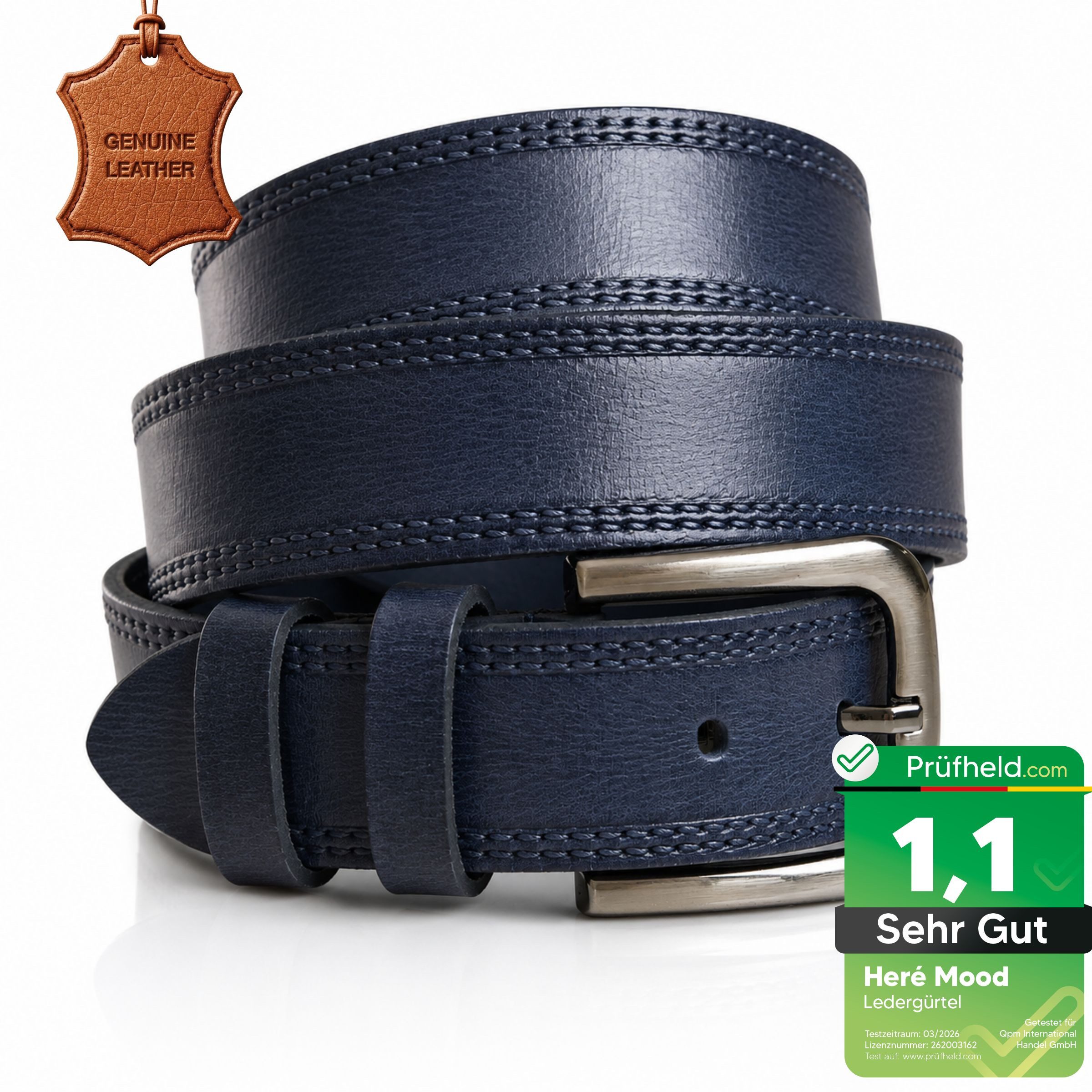 herémood Ledergürtel Gürtel Herren 4cm breit Ledergürtel Jeans Premium Geschenke für Männer (100 % Echtleder Gürtel handgefertigt, hochwertig verarbeitet, kürzbar, 1-St., Blau 125 cm – 4 cm breit – echtes, robustes Büffelleder, langlebig) Ledergürtel Herr