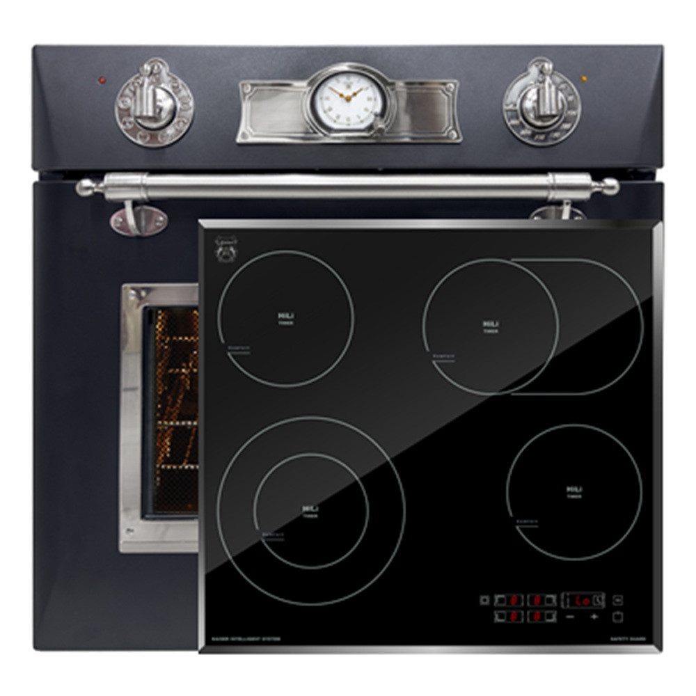 Kaiser Küchengeräte Backofen-Set Herd Set Autark Elektro Backofen 60 cm Autark, Teleskop-System, 67L, 8 Funktionen mit High Light Glaskeramik Kochfeld 60cm Schwarz glas Facettenschliff-Kanten EH 6355 Em Sil+KCT 6115 F, mit 1-fach-Teleskopauszug, Katalytische Selbstreinigung