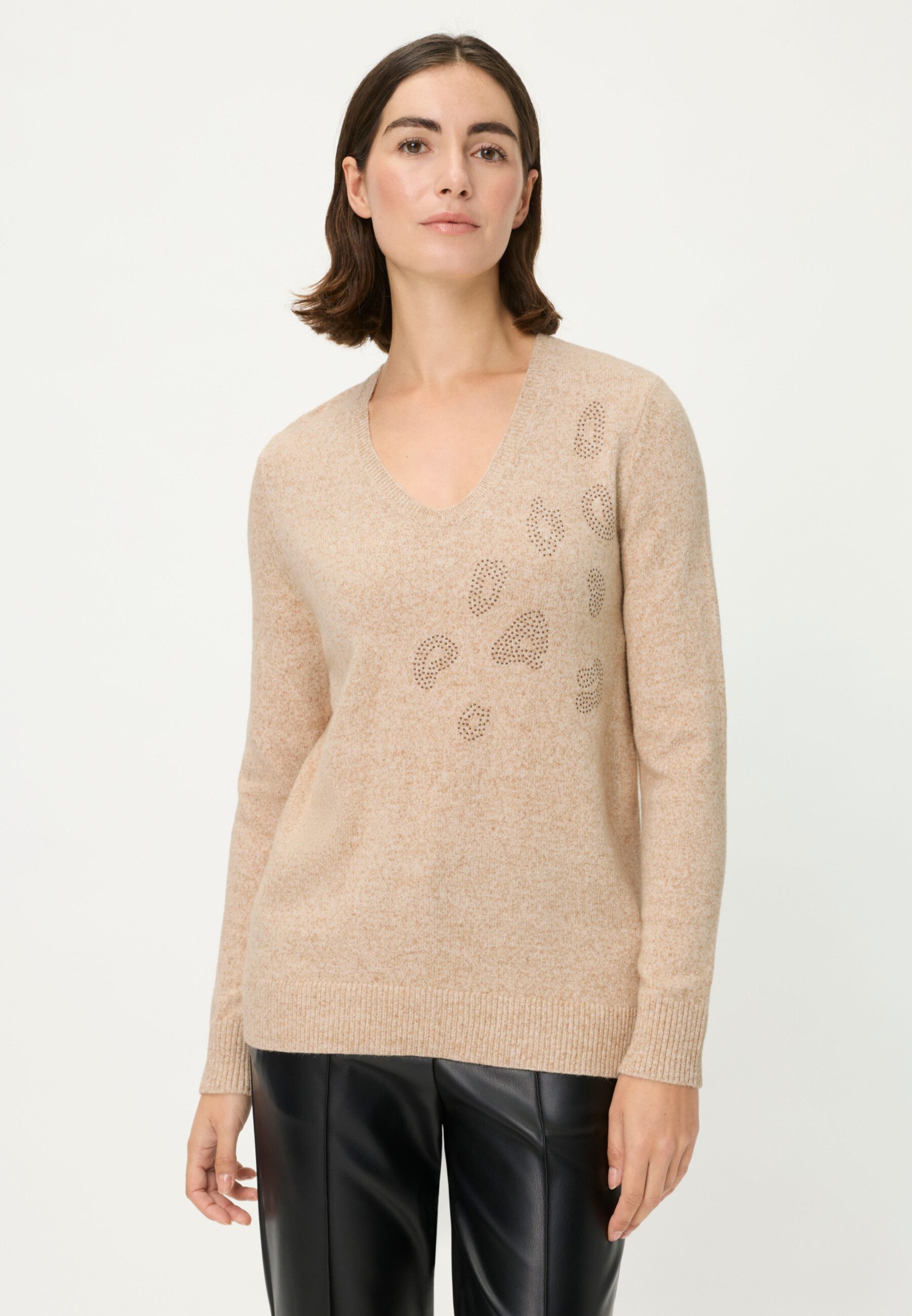 Olsen Strickpullover Pullover mit gerundetem V-Ausschnitt