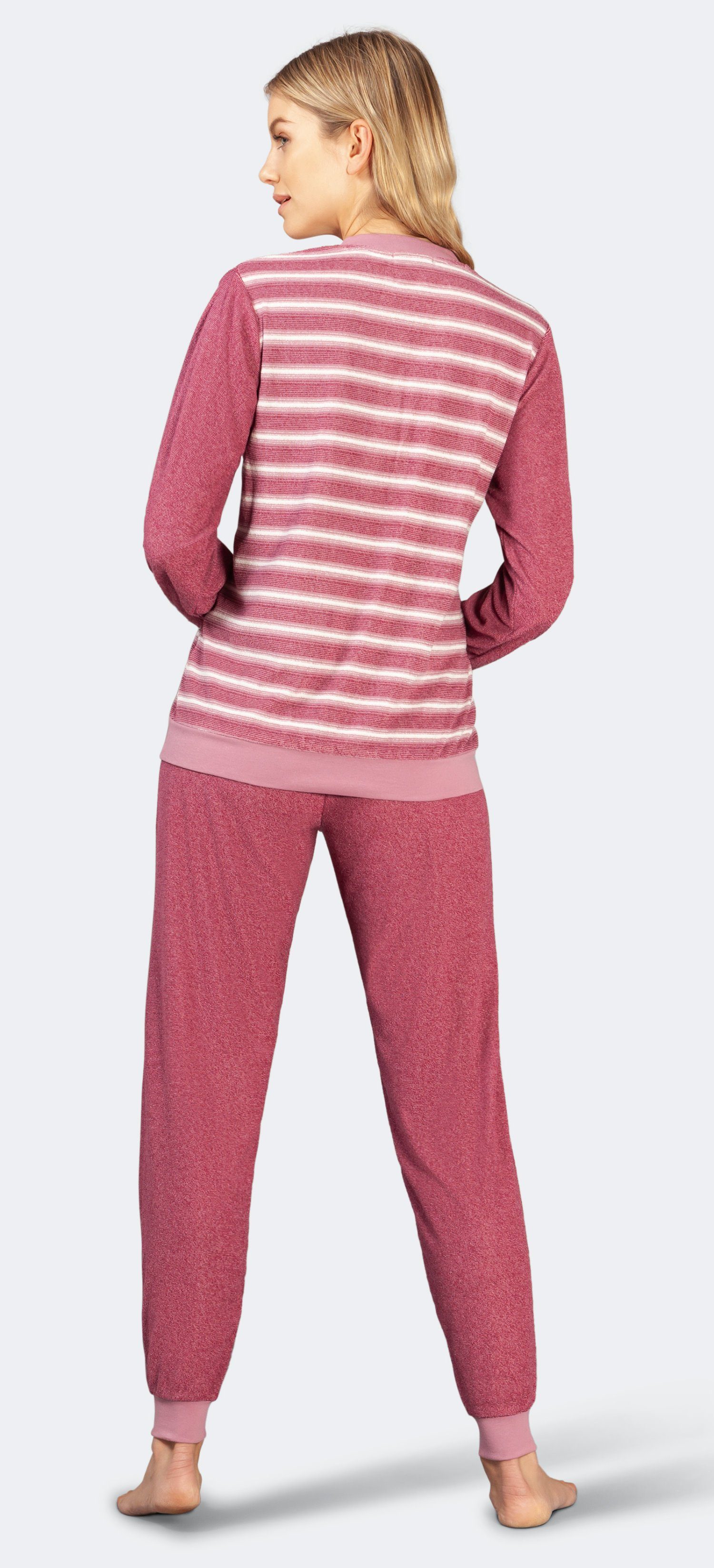 Damen (2 Modisches Design Pyjama tlg) Hajo Frottee malve Schlafanzug