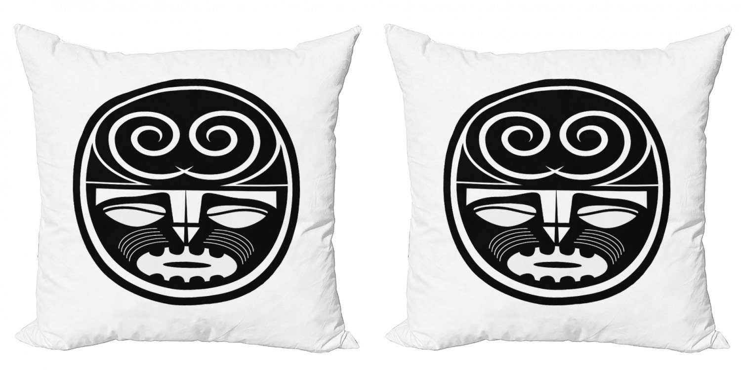 Kissenbezüge Digitaldruck, Stück), Accent Ethnisch (2 Modern Maori-Masken-Entwurf Schwarz Doppelseitiger Abakuhaus