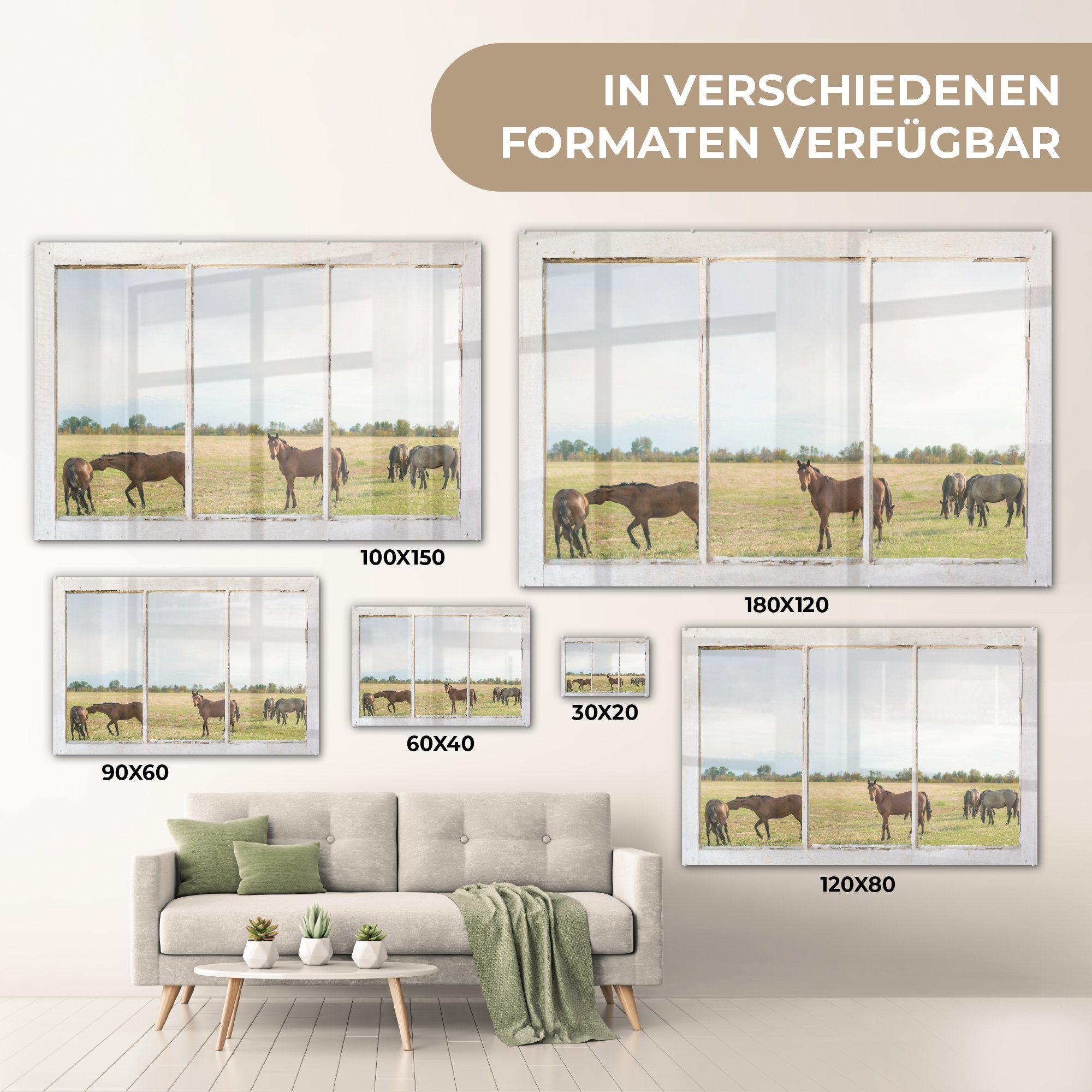 Bilder Wandbild Wanddekoration (1 Glas - Foto Glas Pferde - Acrylglasbild Tiere, - Glasbilder Durchschauen auf St), MuchoWow - - auf