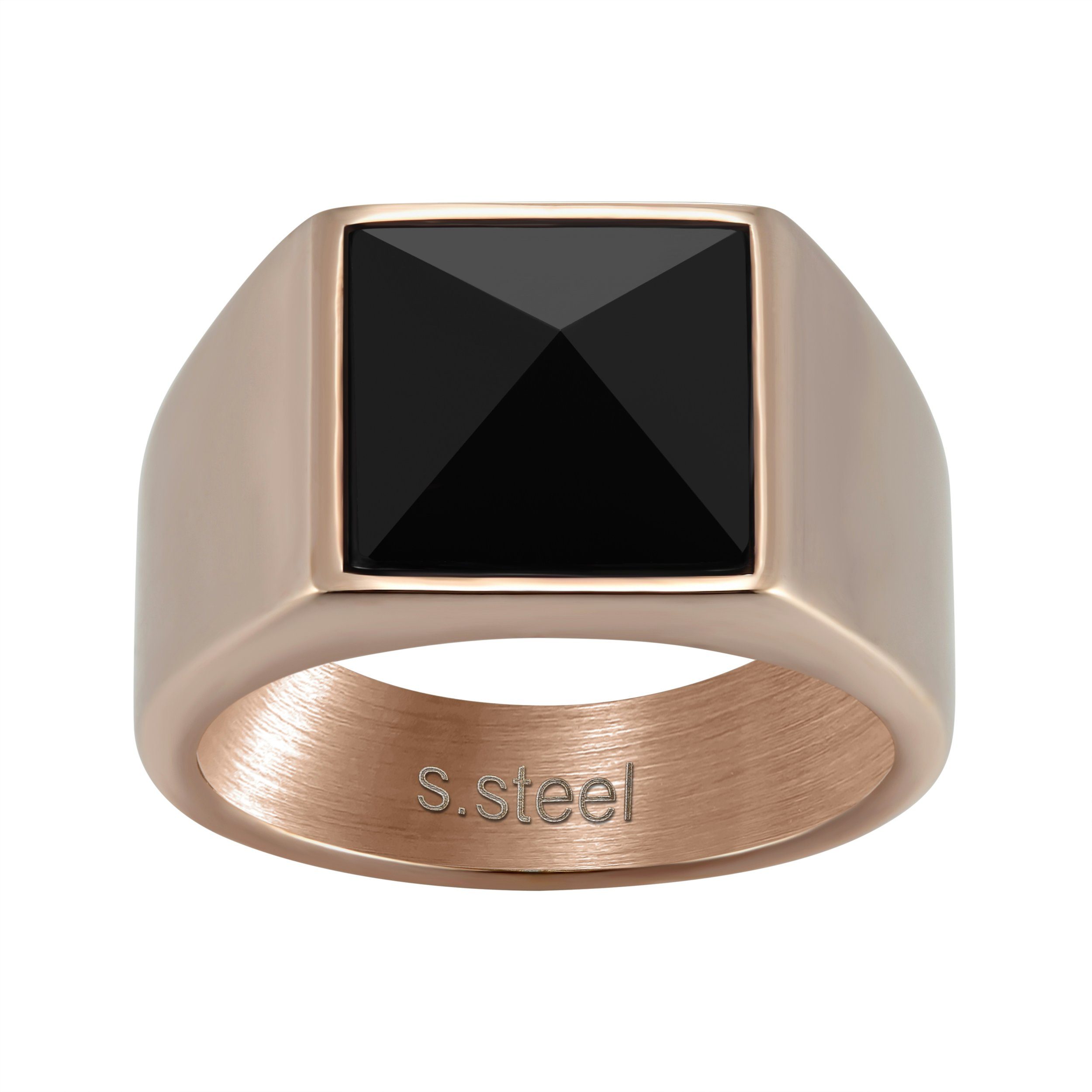 Fingerring Männer Edelstahl 316L Roségold Herrenring - Schwarzer Stein - RHX-101