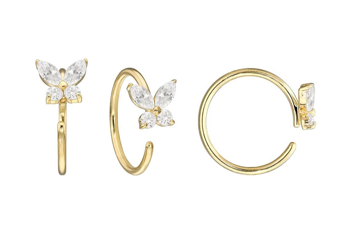 PIERCINGLINE Fingerring 14 Karat Gold Nasenring MOISSANIT-SCHMETTERLING - biegbar (Ringe, 1-tlg)