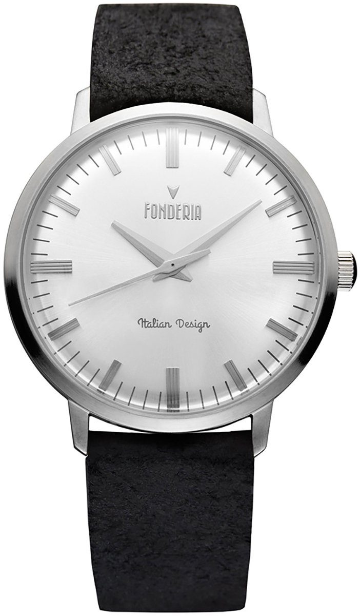 rund, Lederarmband Uhr Quarzuhr schwarz P-6A003US3 (ca. Leder, Armbanduhr Fonderia Herren Herren groß Fonderia 41mm),
