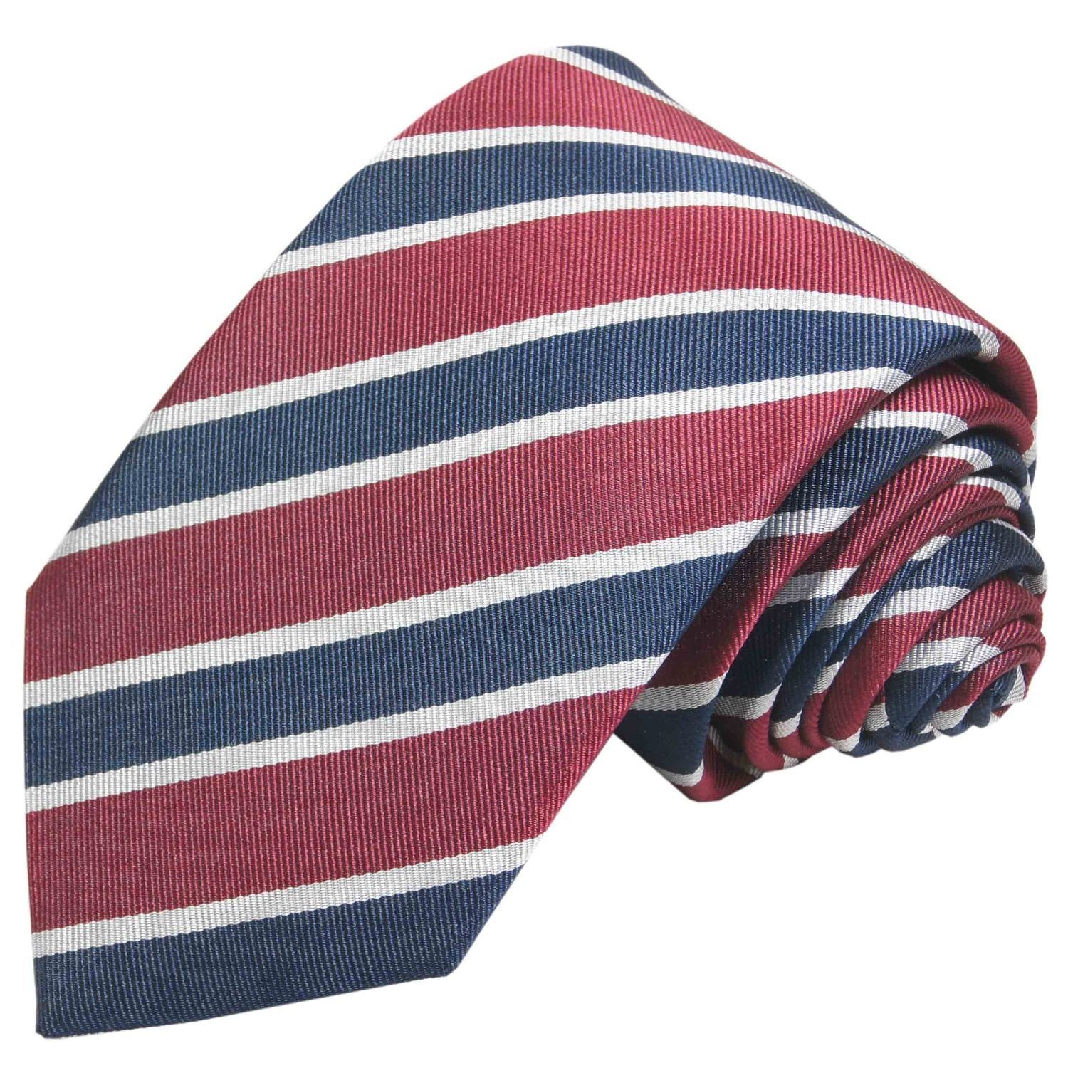 Einstecktuch) Seidenkrawatte Tuch Krawatte 648 Seide (Set, 100% 2-St., gestreift Paul Malone blau modern Krawatte Herren (8cm), Breit mit mit rot
