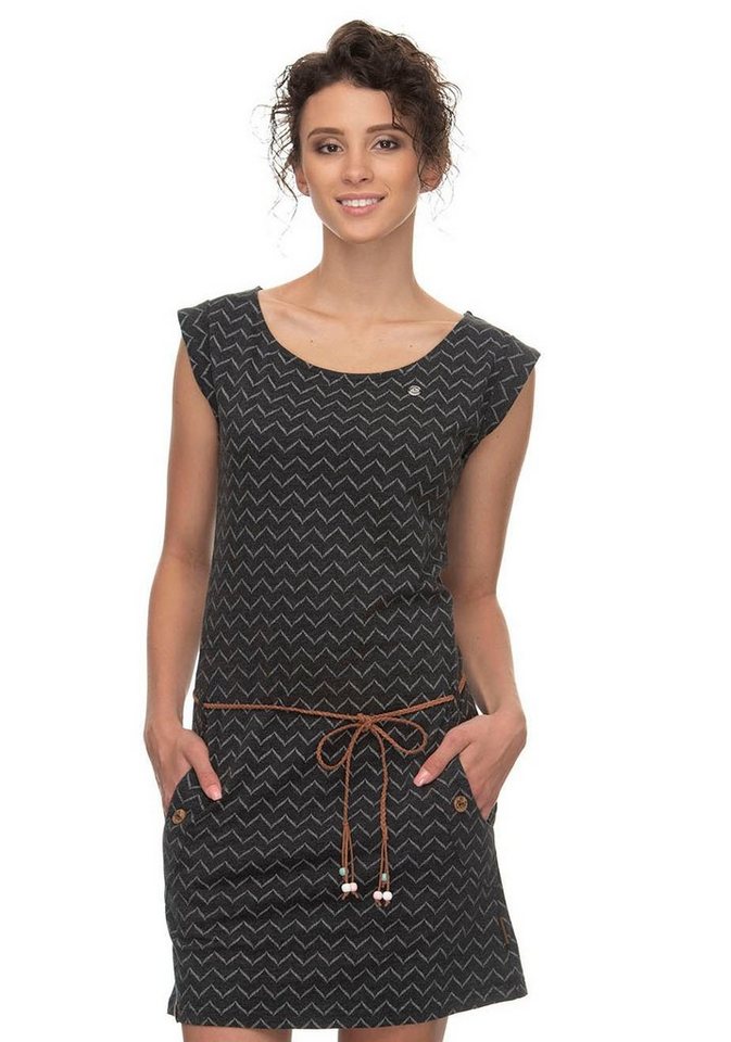 Ragwear Shirtkleid »TAG ZIG ZAG« (2-tlg., mit abnehmbarem Gürtel) mit "Zig Zag" Alloverprint in schwarz