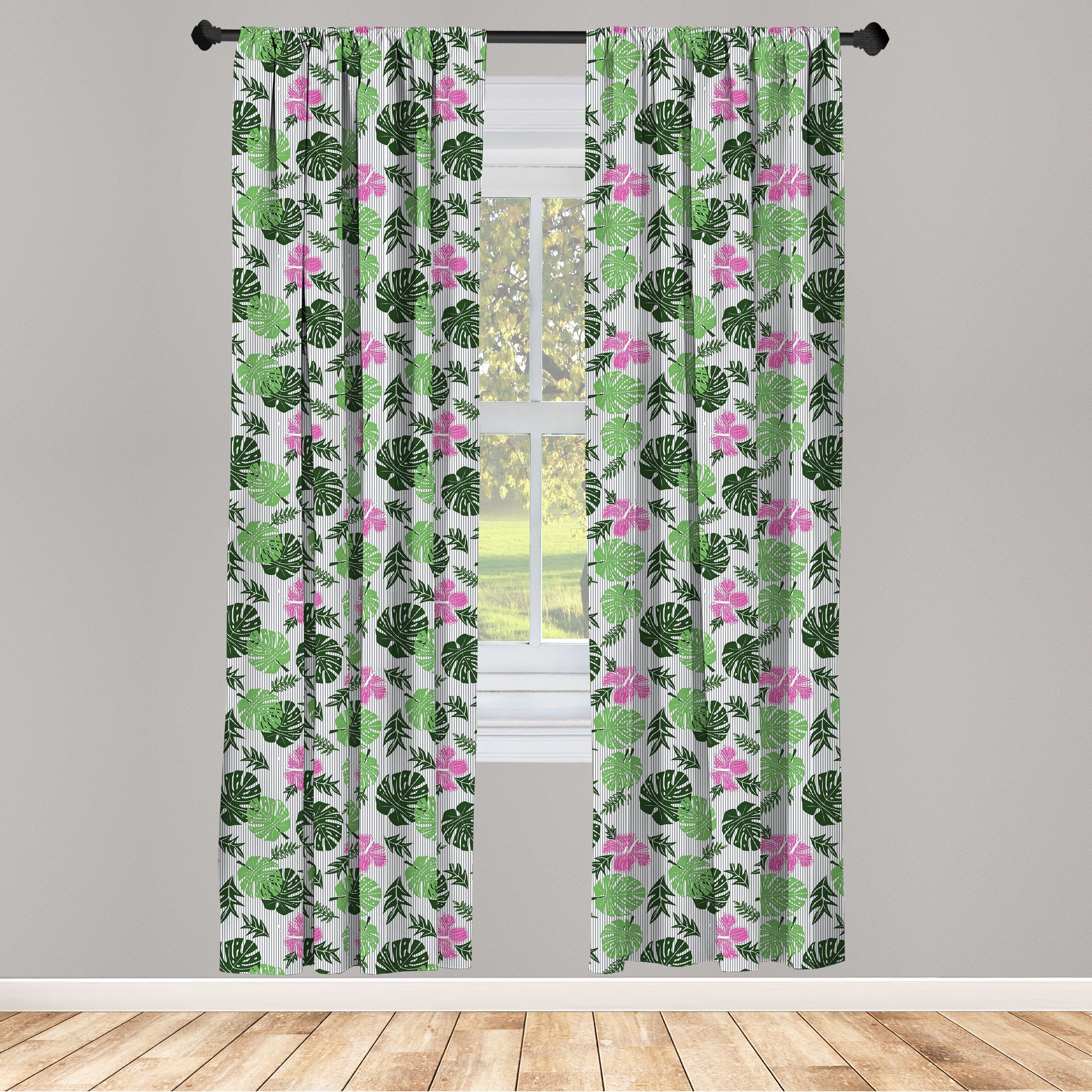 Gardine Vorhang für Wohnzimmer Schlafzimmer Dekor, Abakuhaus, Microfaser, Tropisch Belaubt Exotische Sommer Botanik
