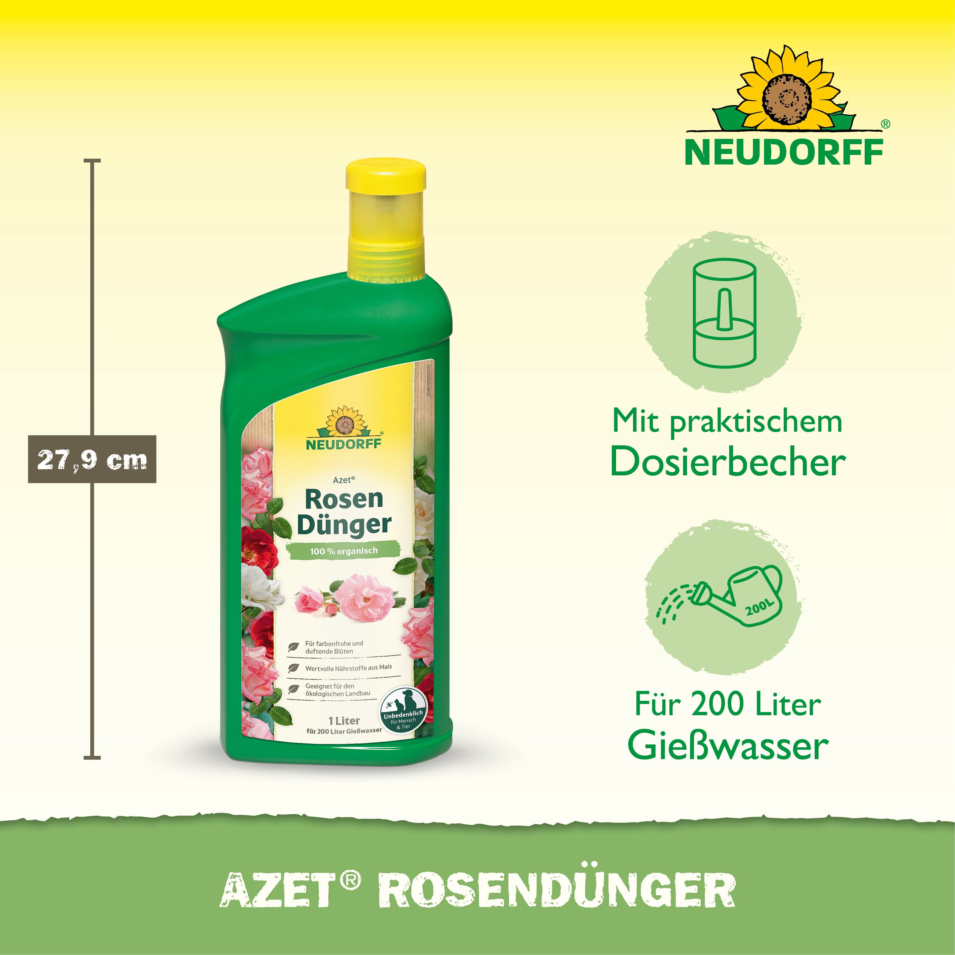 Neudorff Gartendünger Azet RosenDünger 1L für 200L Gießwasser, Flüssiger organischer NPK-Dünger für Rosen, 1 L für bis zu 200 L Gießwasser, Unterstützt neue Kno – Bild 3 von 5