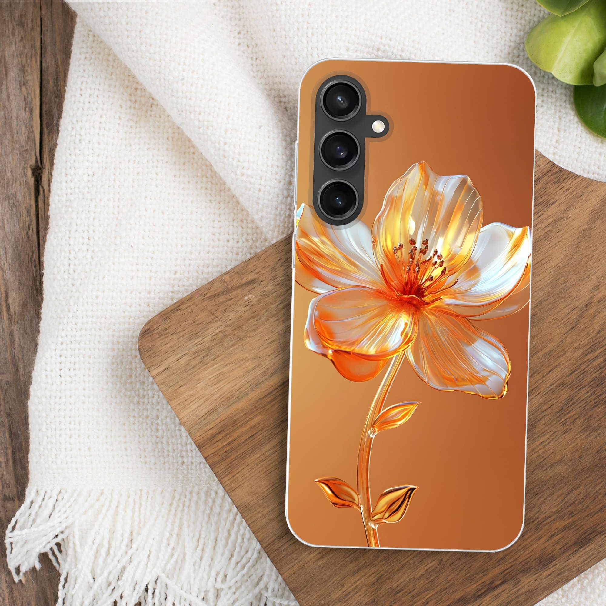 MuchoWow Handyhülle für Samsung Galaxy S23 FE Gläser - Blume - Orange
