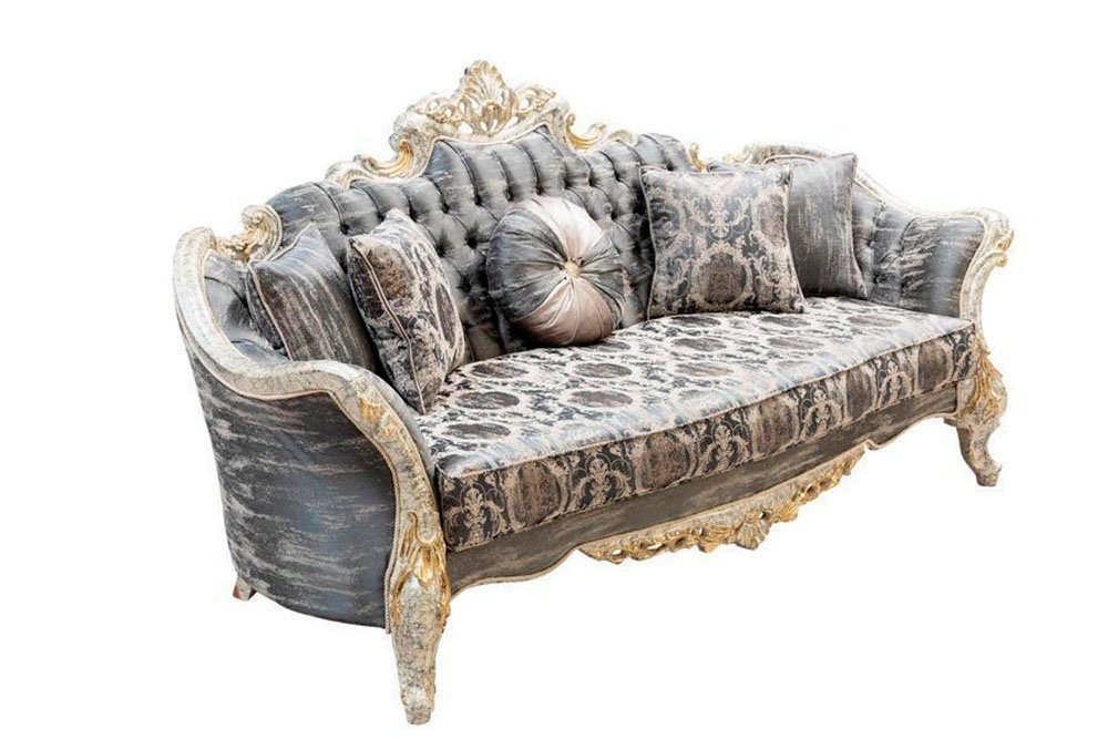 JVmoebel Chesterfield-Sofa Barock Sofa 3 Sitz Grau Wohnzimmer Klassisch Design Sofa Couch Textil, 1 Teile, Made in Europe