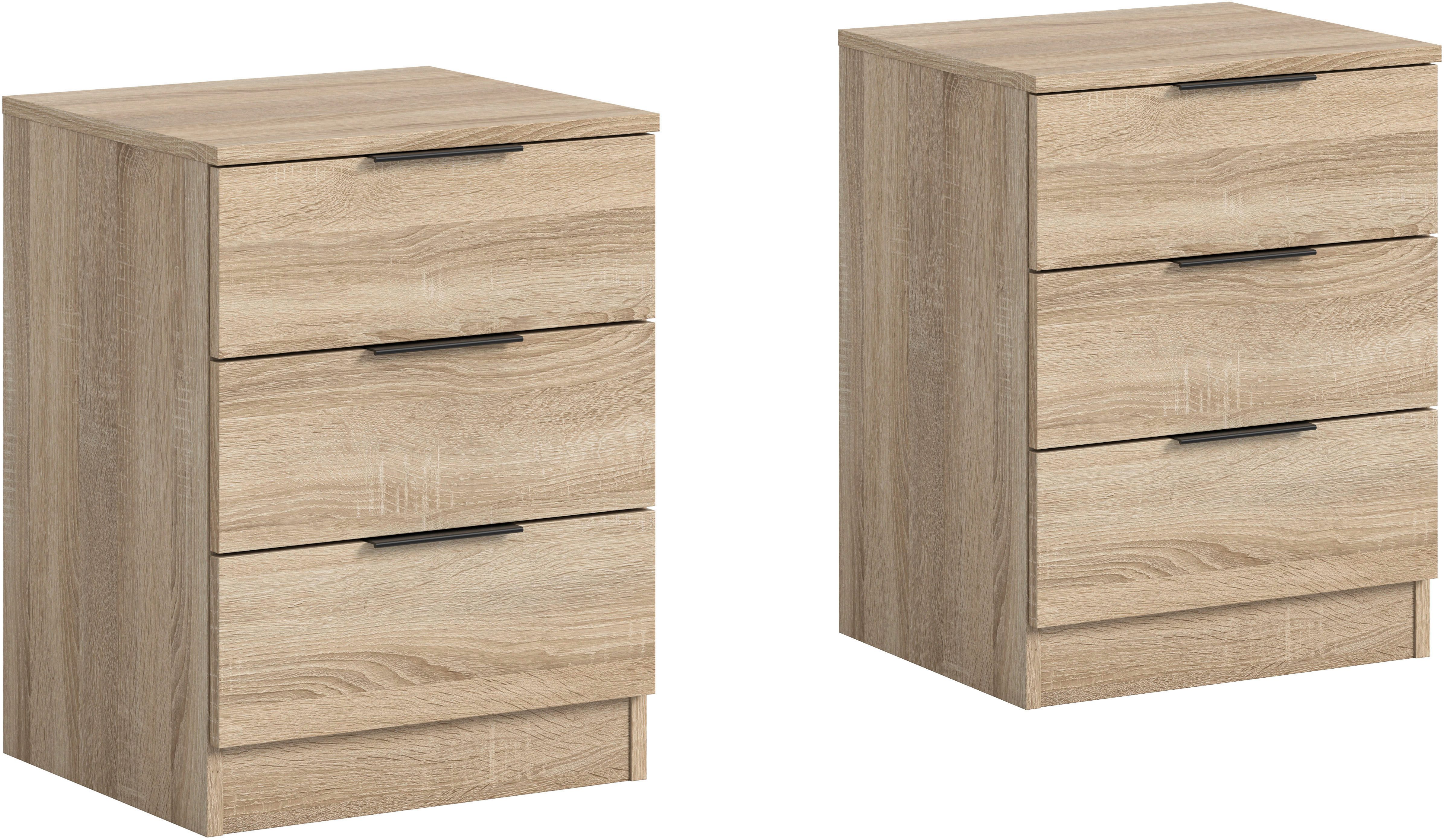 Home affaire Nachtkommode Skarde 2 Тумбочки, jeweils Breite: 45 cm (Set, 2 St., Sie bekommen 2 Тумбочки im Set), Skarde, 2er Set Nachtkommoden, 3 Schubkästen, Sonoma Eiche NB
