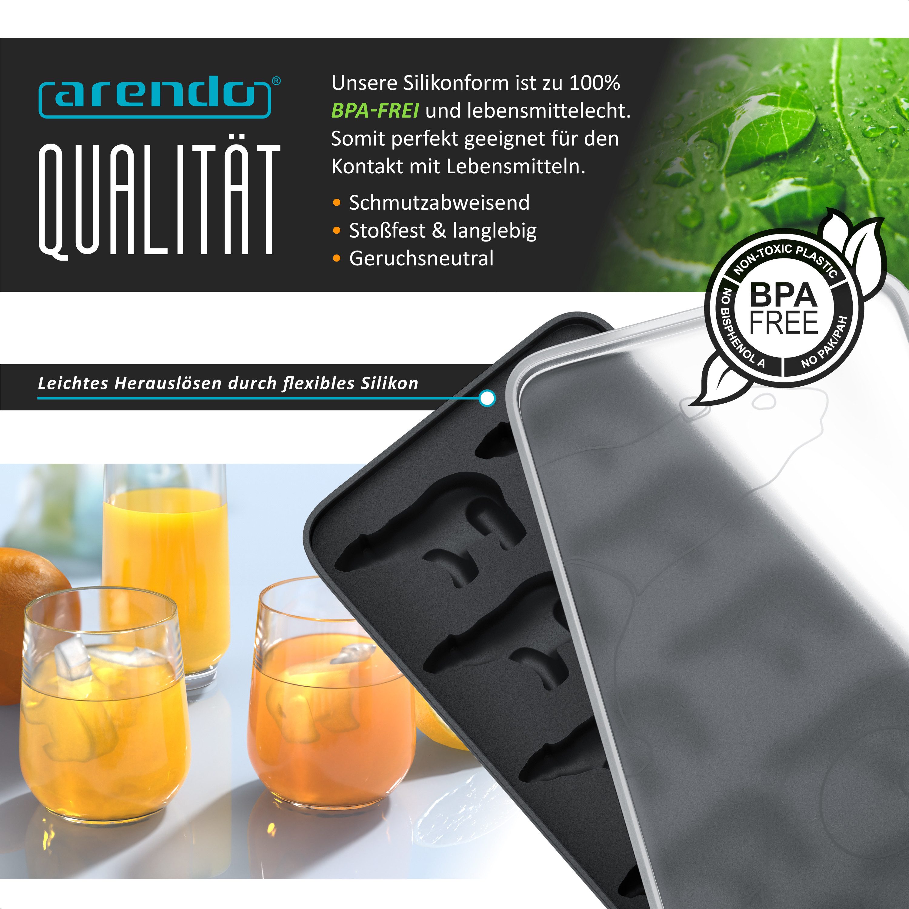 Arendo Eiswürfelform 10x Eisbärenform zehnfach, temperaturbeständig, bis -40°C, (1-tlg), leicht zu lösen, für Cocktails, Obstsaft, Whisky