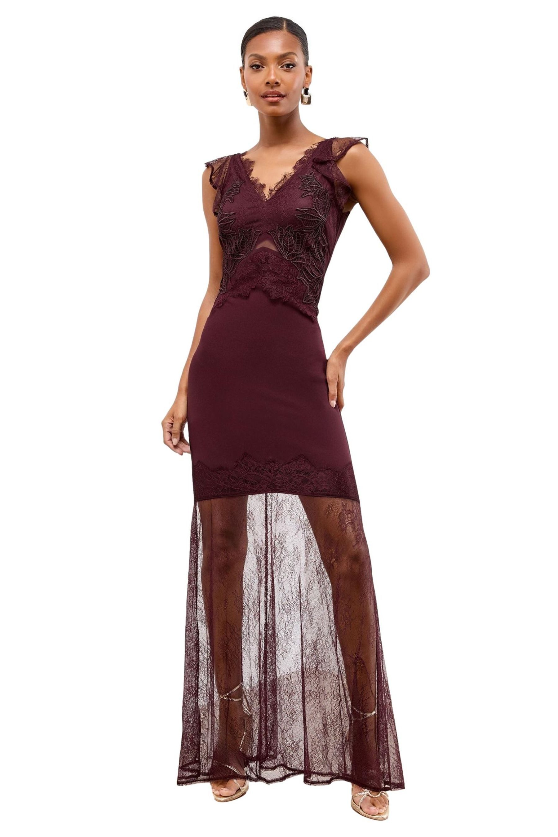LIPSY Maxikleid Lipsy Maxi-Trägerkleid mit Mesh und Spitze Regular (1-tlg)