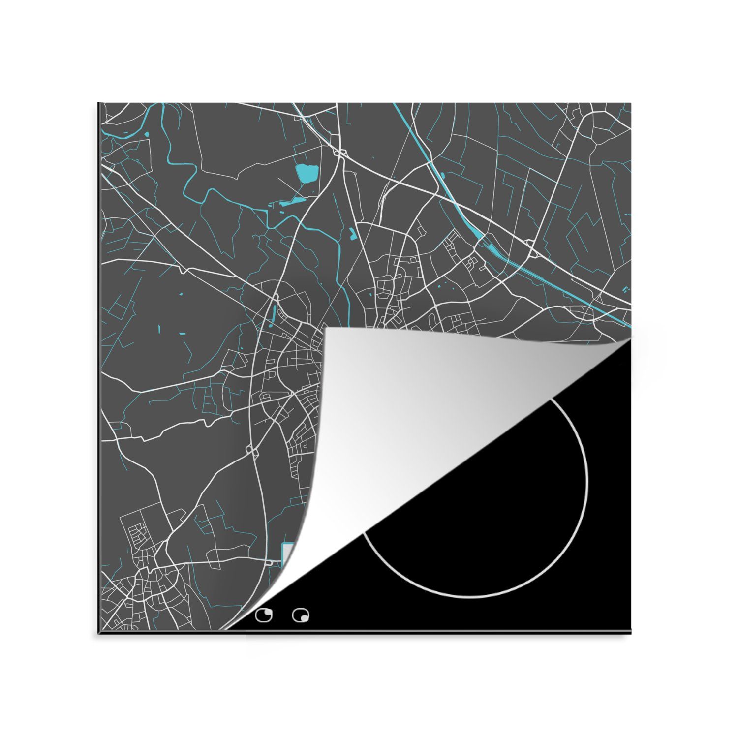 MuchoWow Herdblende-/Abdeckplatte Deutschland - Blau - Rheine - Stadtplan - Karte, Vinyl, (1 tlg), 78x78 cm, Ceranfeldabdeckung, Arbeitsplatte für küche