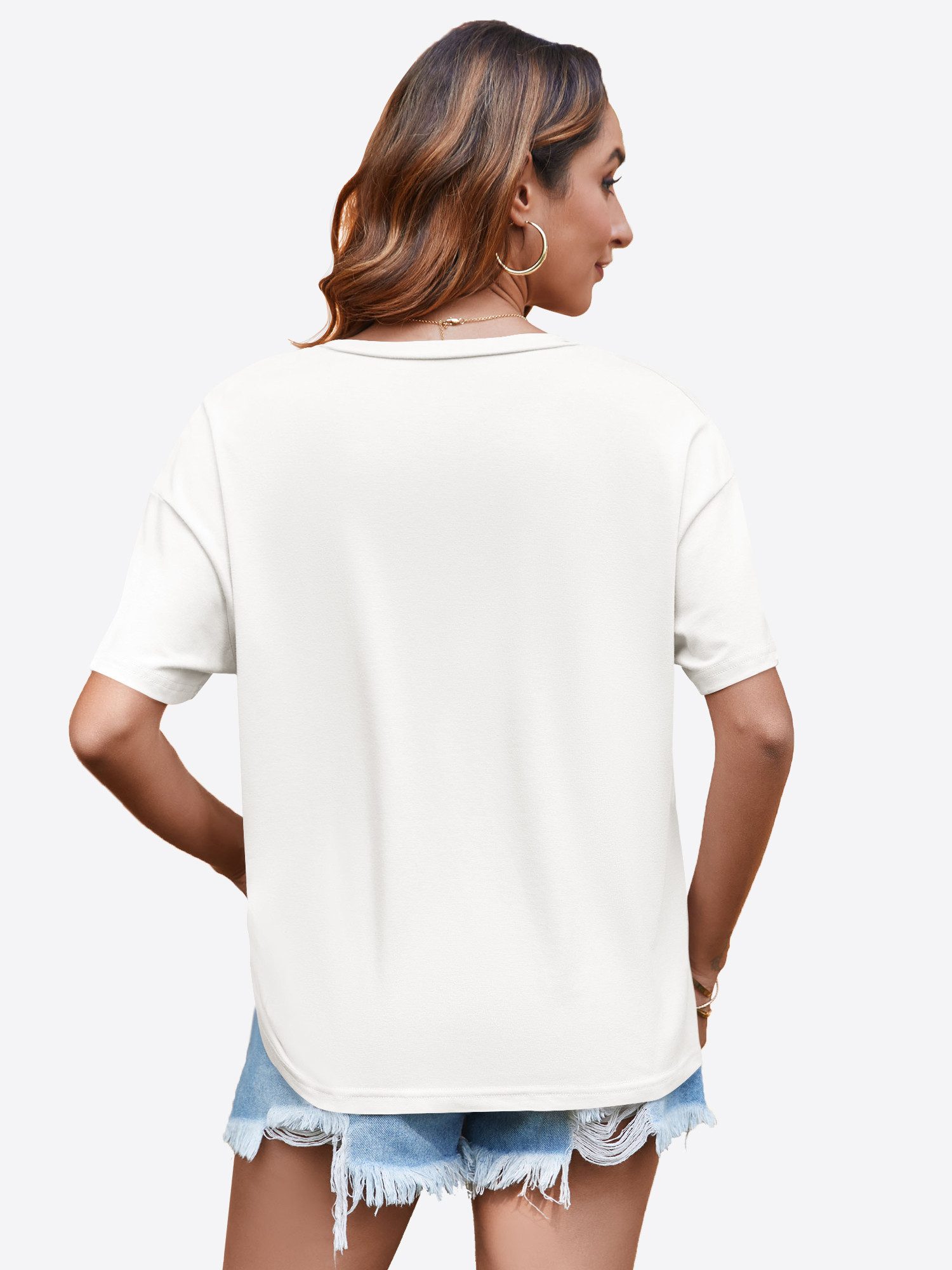 Imily Bela T-Shirt Damen Freizeit Kurzarmtop (Packung, 1-tlg., 1per-Pack) Einfarbig – Bild 3 von 5