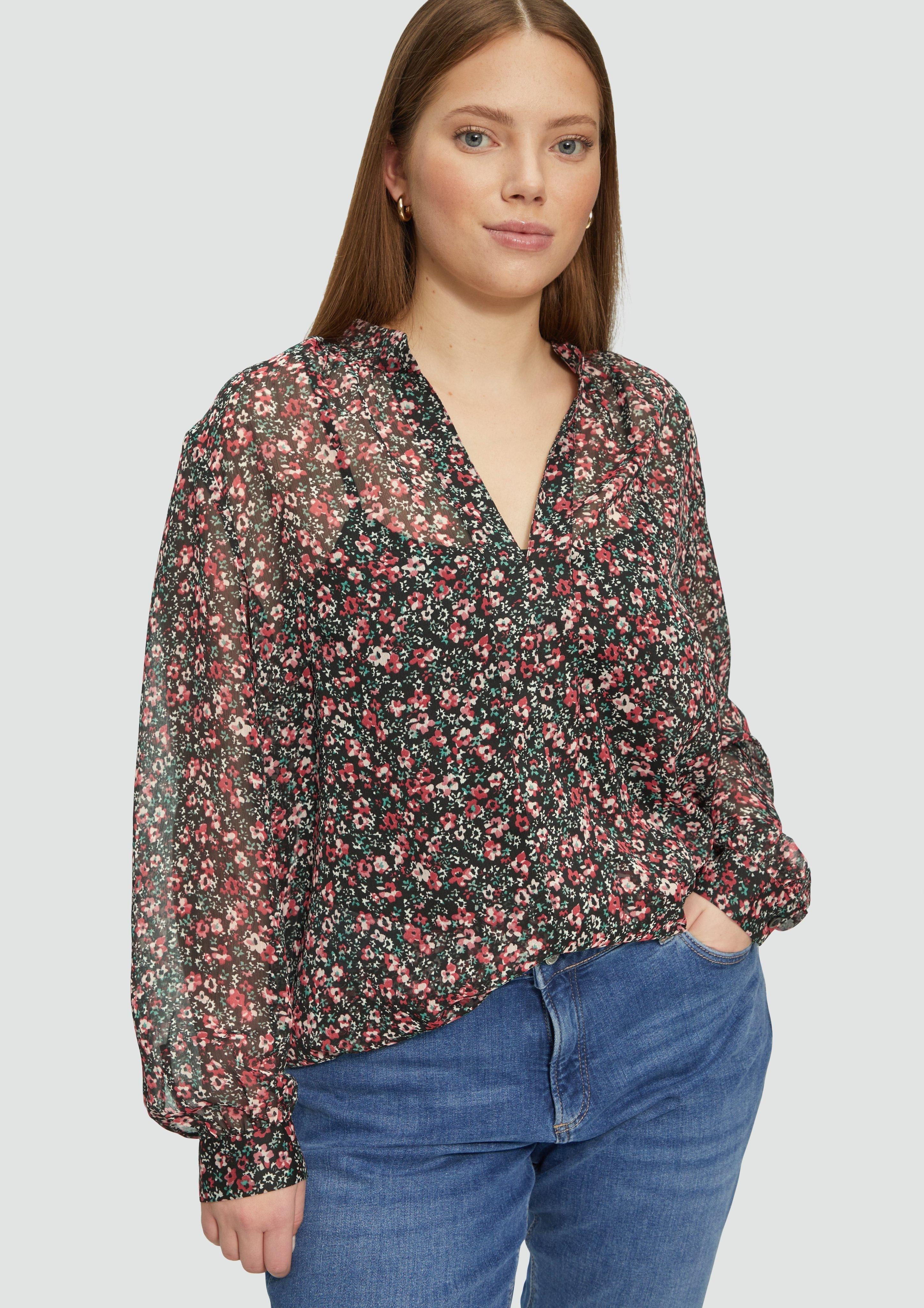 Langarmbluse Leicht transparente Chiffonbluse mit All-over-Print