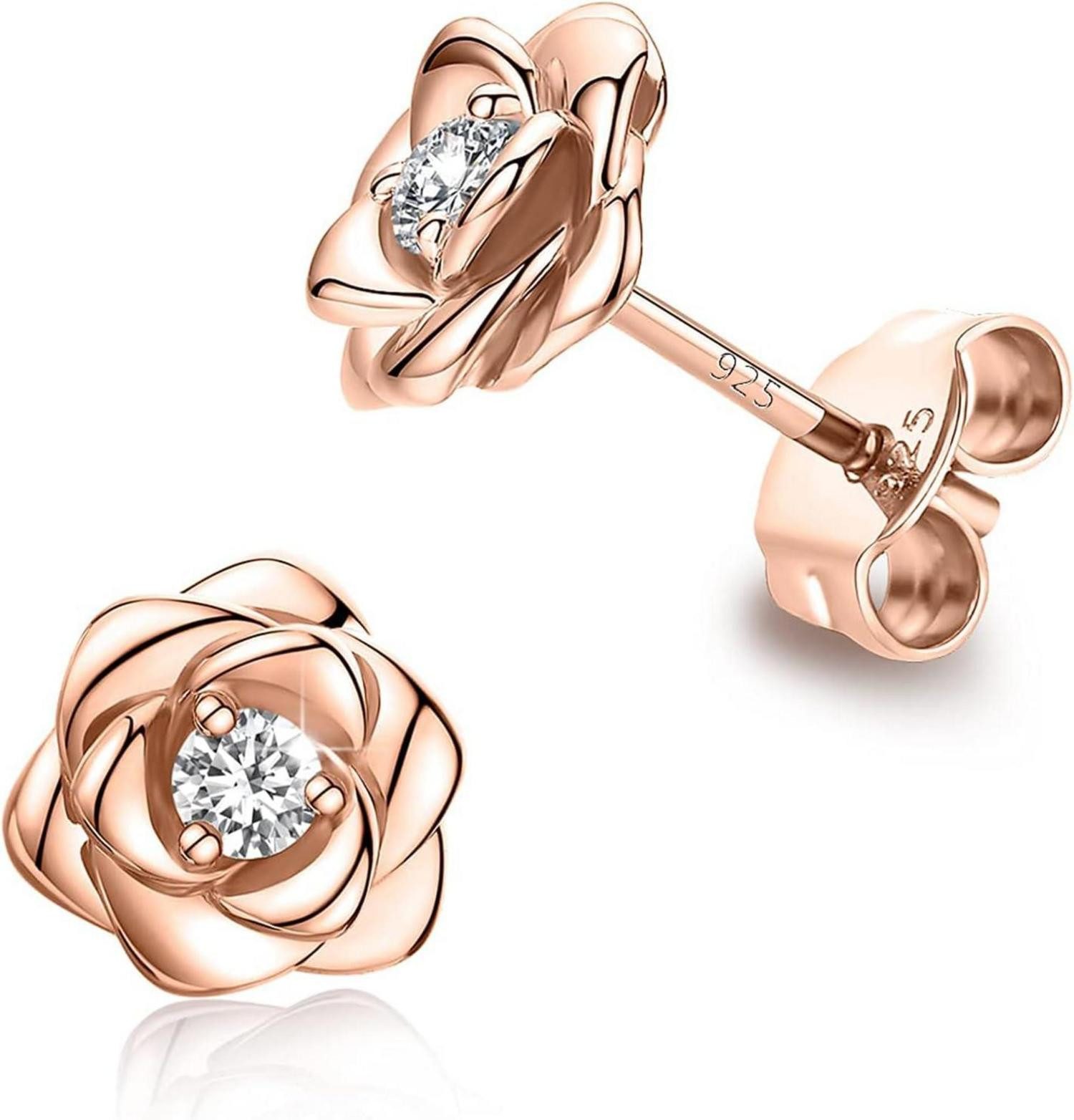 LuxusKollektion Schmuckset Rose Ohrstecker Rosegold Damen 925 Silber Strasssteine 5mm mit