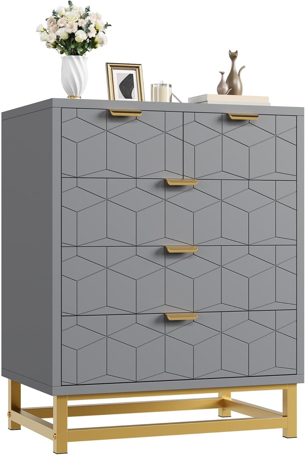 GarveeMore Kommode für Schlafzimmer,Kommode mit 5 Schubladen Metallbeinen,moderne Kommode, großem Stauraum Schubladenkommode für Schlafzimmer,Wohnzimmer und Flur