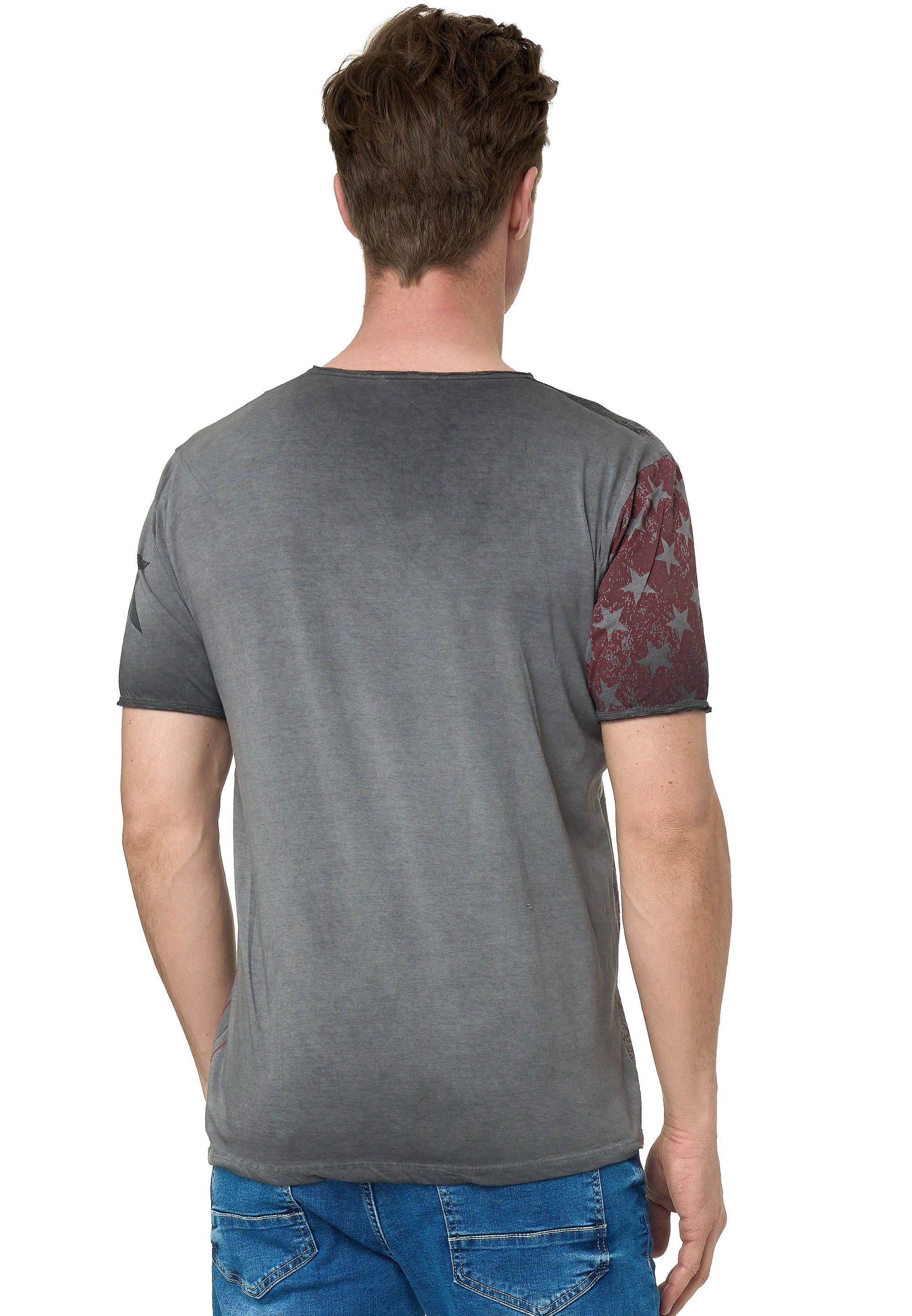 Neal V-Neck Rusty T-Shirt anthrazit mit