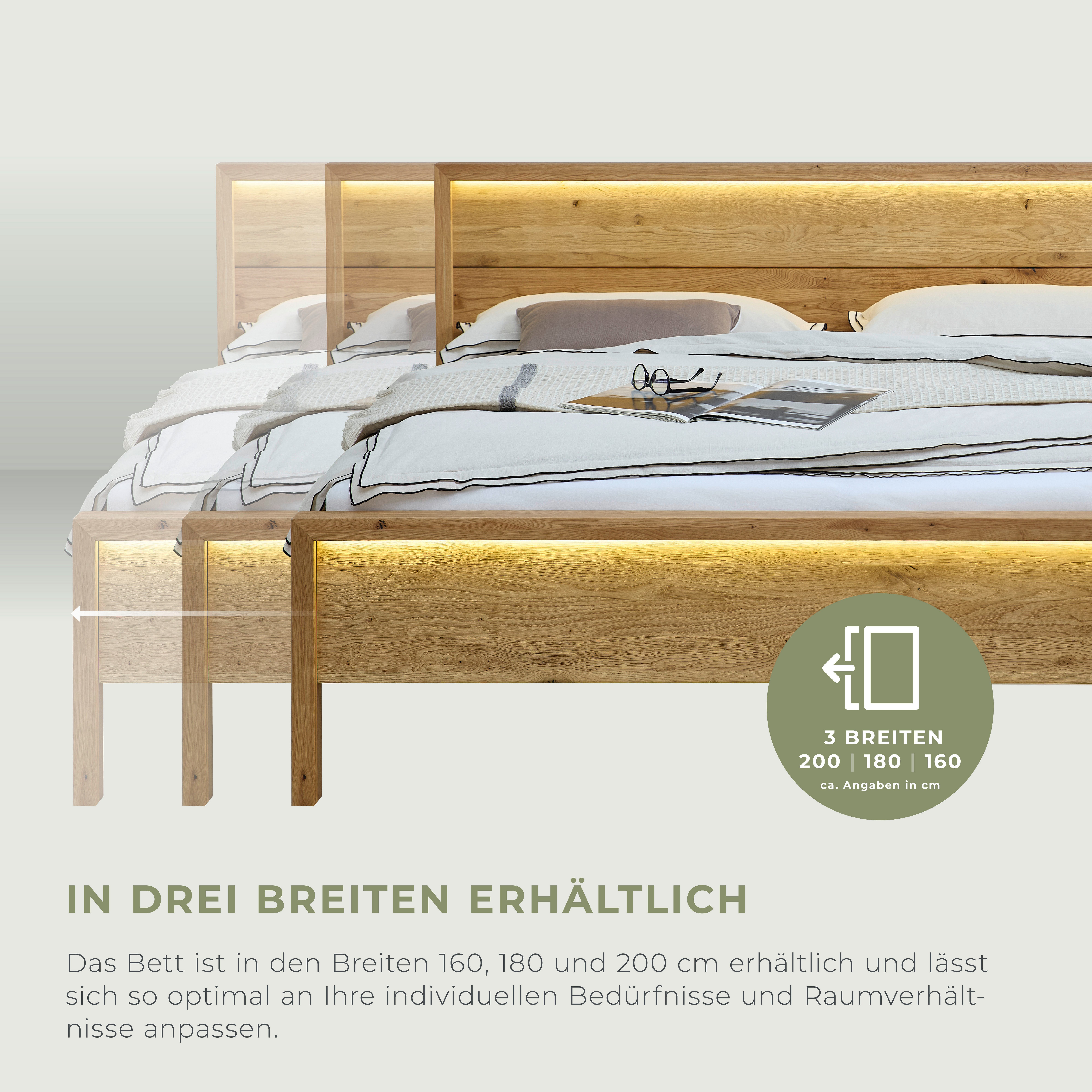 Home affaire Massivholzbett Ambroise aus Wildeiche, inkl. LED-Beleuchtung, wahlweise auch in Überlänge erhältlich – Bild 5 von 5