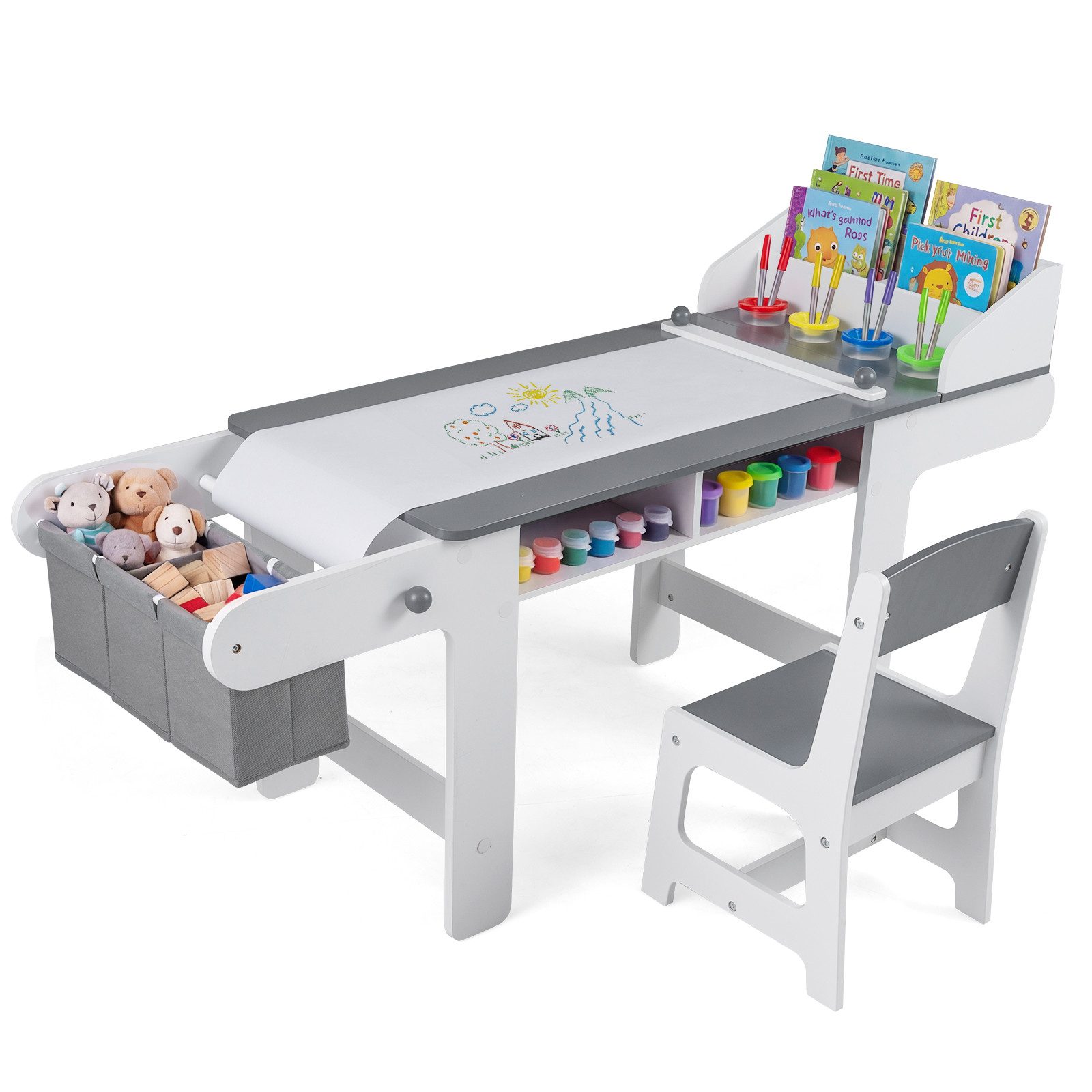 COSTWAY Kindersitzgruppe Kindertisch mit Stuhl, (2-tlg), mit 2 Schubladen