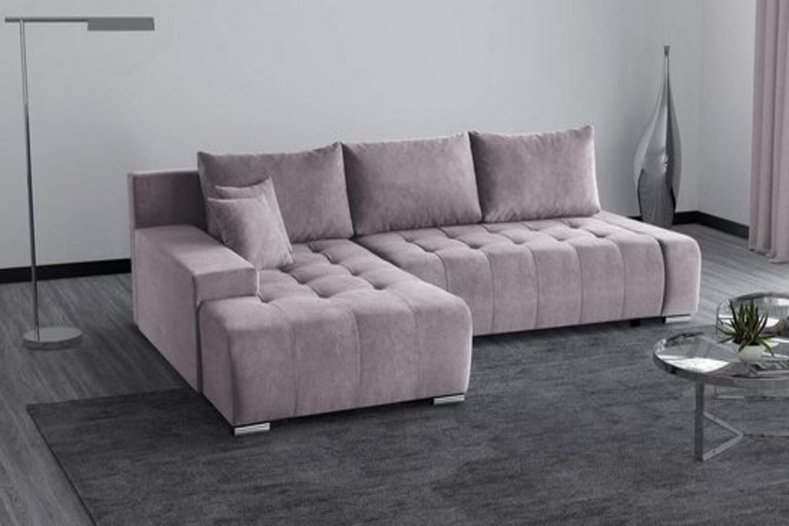 Beautysofa Ecksofa Ecksofa Sofa DRACO mit Schlaffunktion, Bettkasten Couch Wohnzimmer, Ecke mit Einfügung