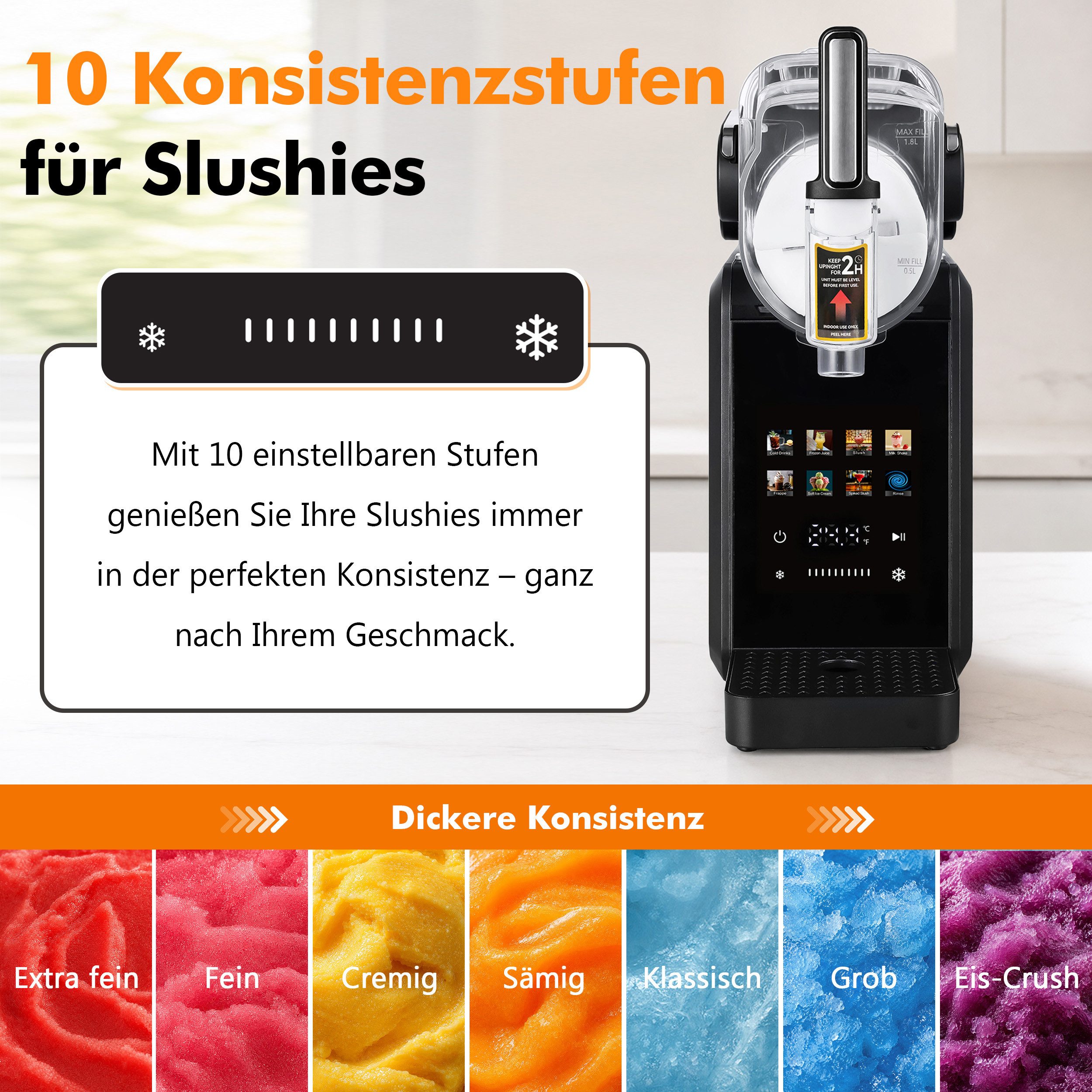 Sinaopus Slush-Eismaschine 8-in-1, Selbstreinigung, ohne Eiswürfel, Eismaschine für Zuhause, 1,8 l, 200 W, Slush Maker für Eiscreme, Frappés, Milchshake, Kaltgetränke
