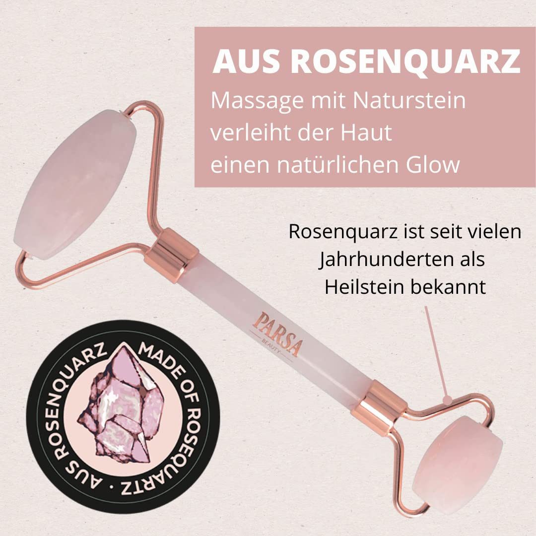 PARSA Beauty Gesichtsmassagegerät Nature Love Rosenquarzroller aus echtem Naturstein