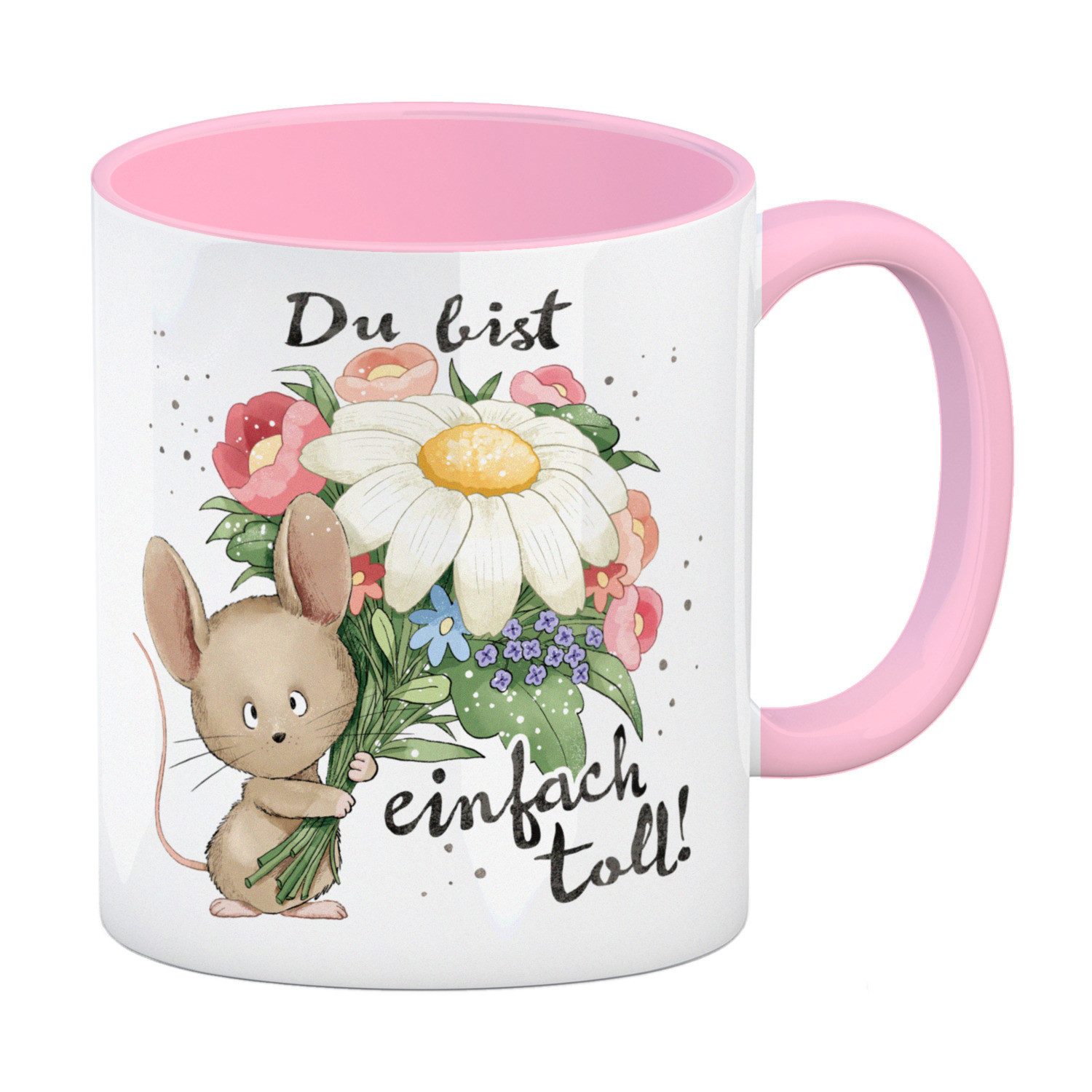 Tasse Maus Kaffeebecher in rosa mit Spruch Du bist einfach toll