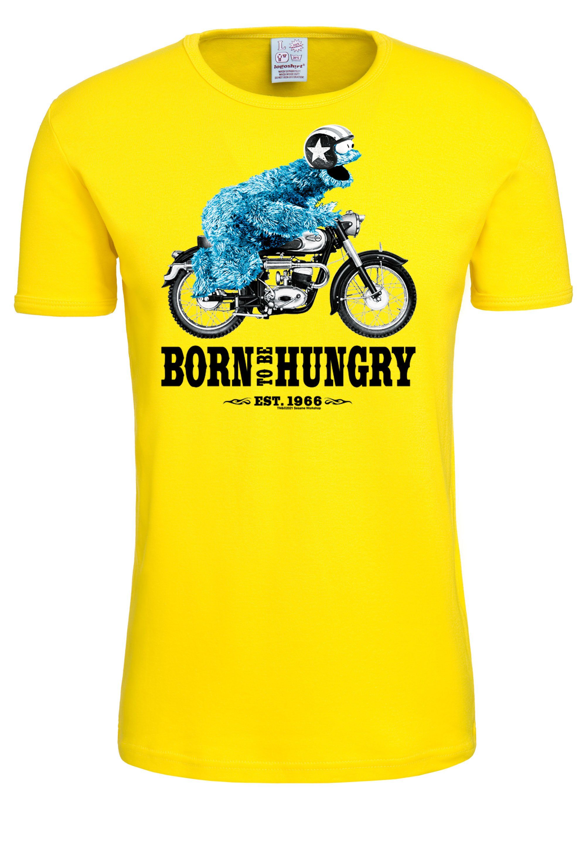 LOGOSHIRT T-Shirt gelb Print mit lizenziertem Krümelmonster Motorrad - Sesamstraße