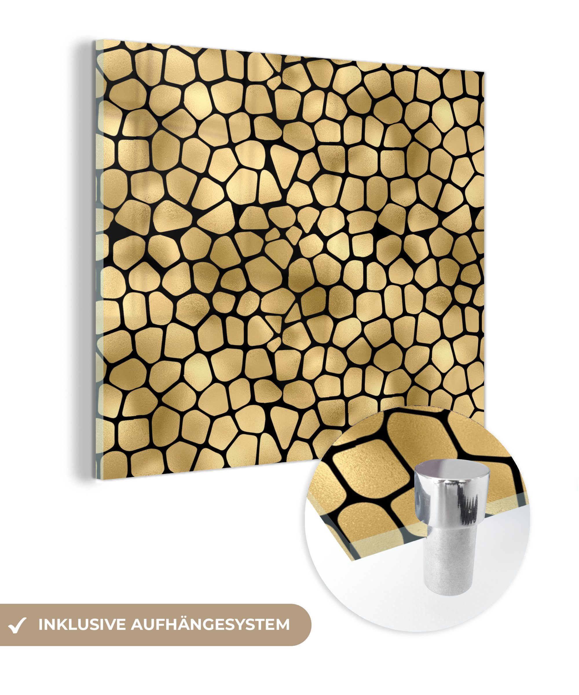 MuchoWow Acrylglasbild Muster - Formen - Gold, (1 St), Glasbilder - Bilder auf Glas Wandbild - Foto auf Glas - Wanddekoration | Bilder